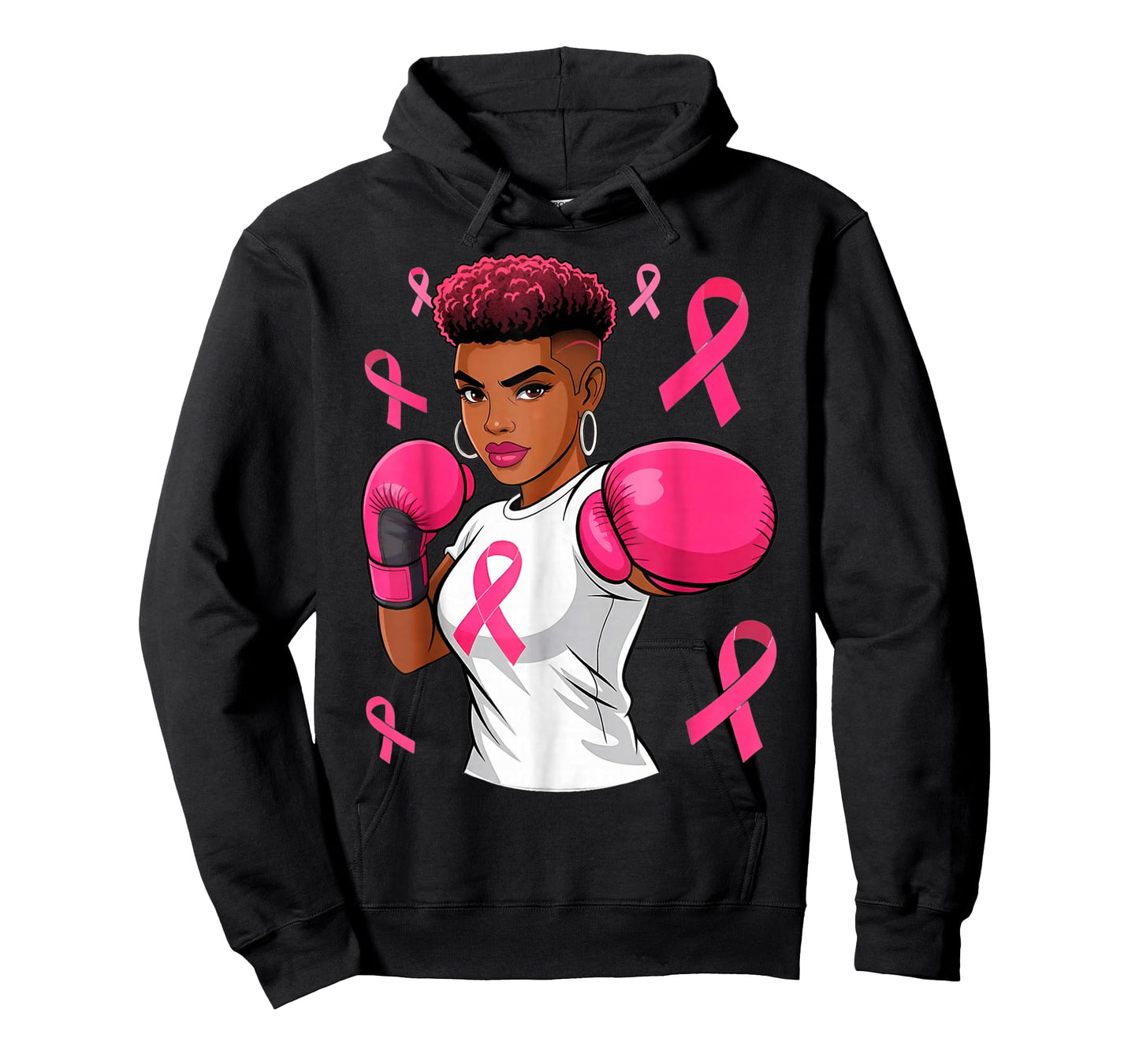 Women Black African American Breast Cancer Afro Pink Ribbon T-Shirt