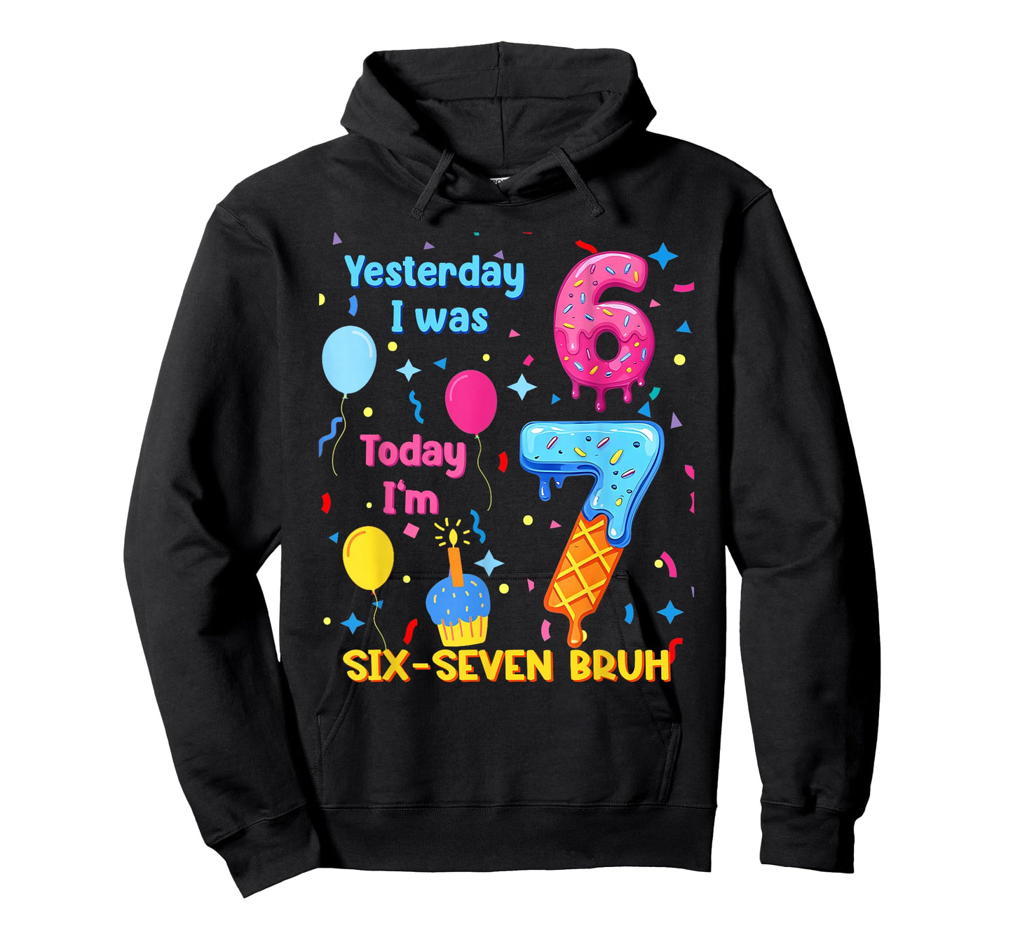 I was 6 Today I'm 7 Birthday Kids Six Seven Ice Cream Drip T-Shirt