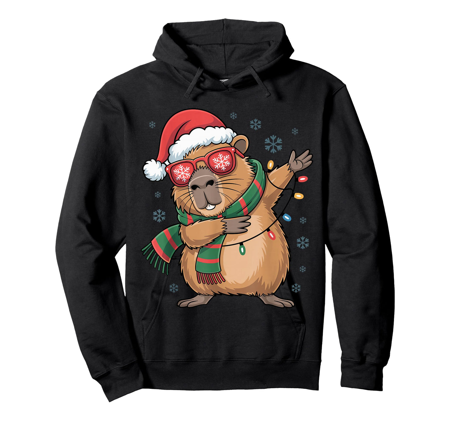 Dabbing Capybara Christmas Santa Hat Funny Holiday Design T-Shirt