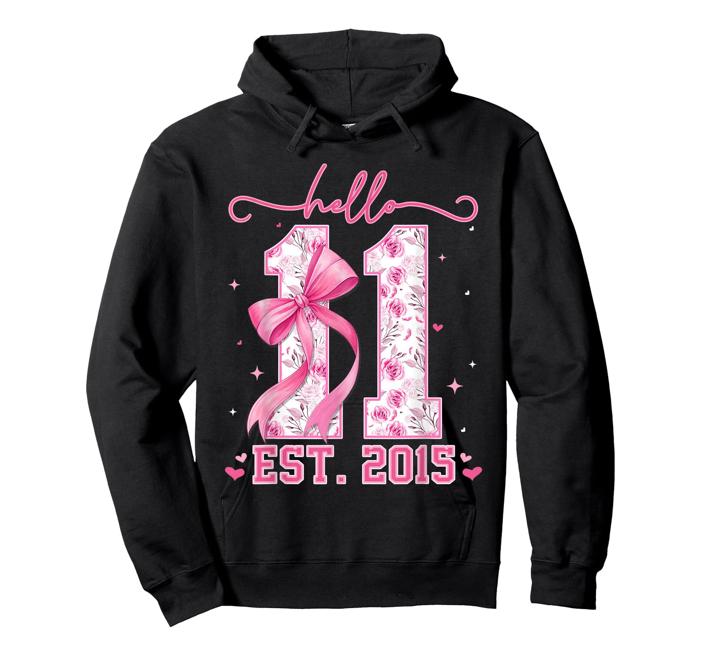 Hello Eleven Est 2015 Pink Coquette Bow 11th Birthday Girl T-Shirt