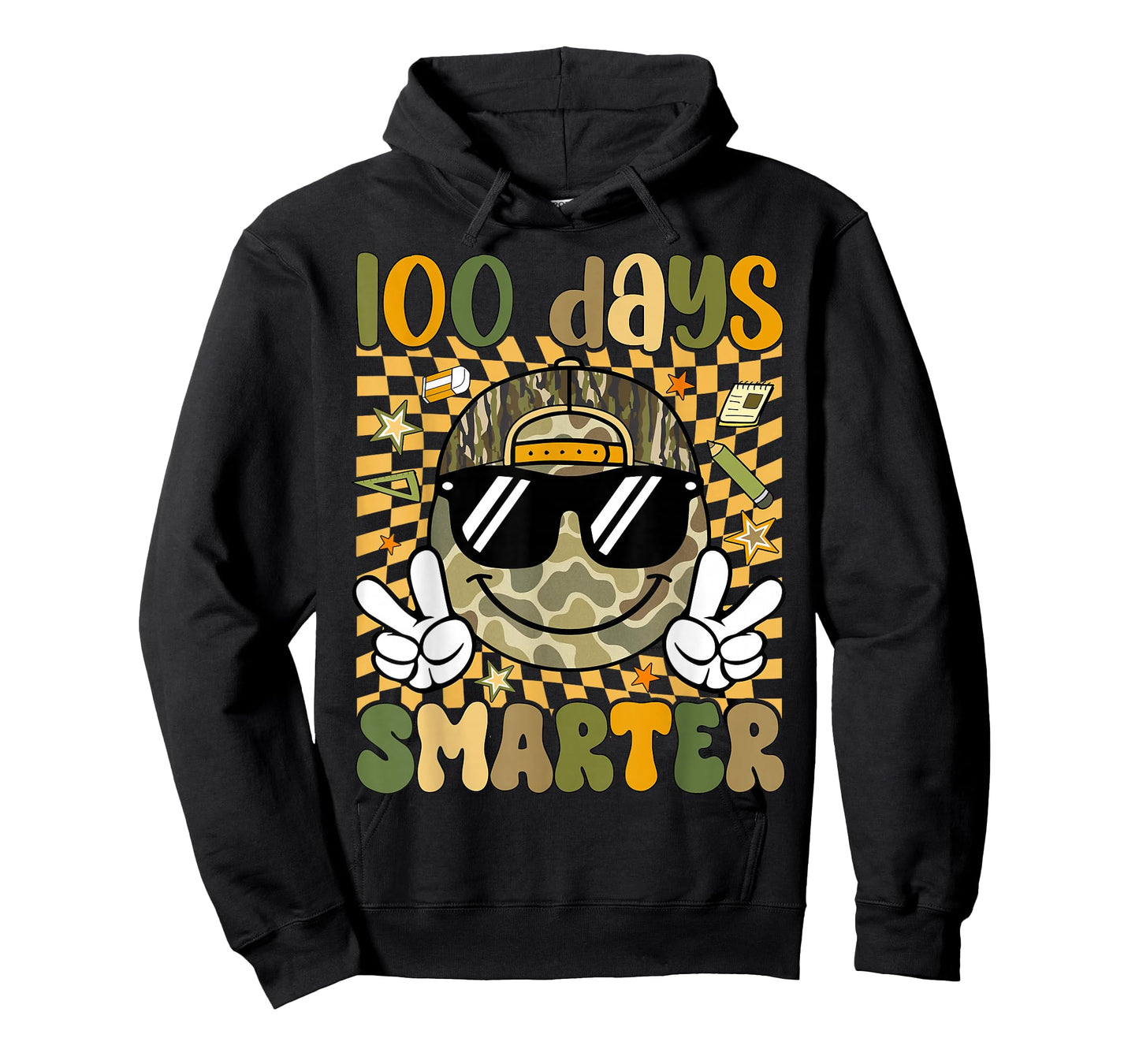 Kids 100 Days Smarter Boys Camo 100th Day of School Retro T-Shirt