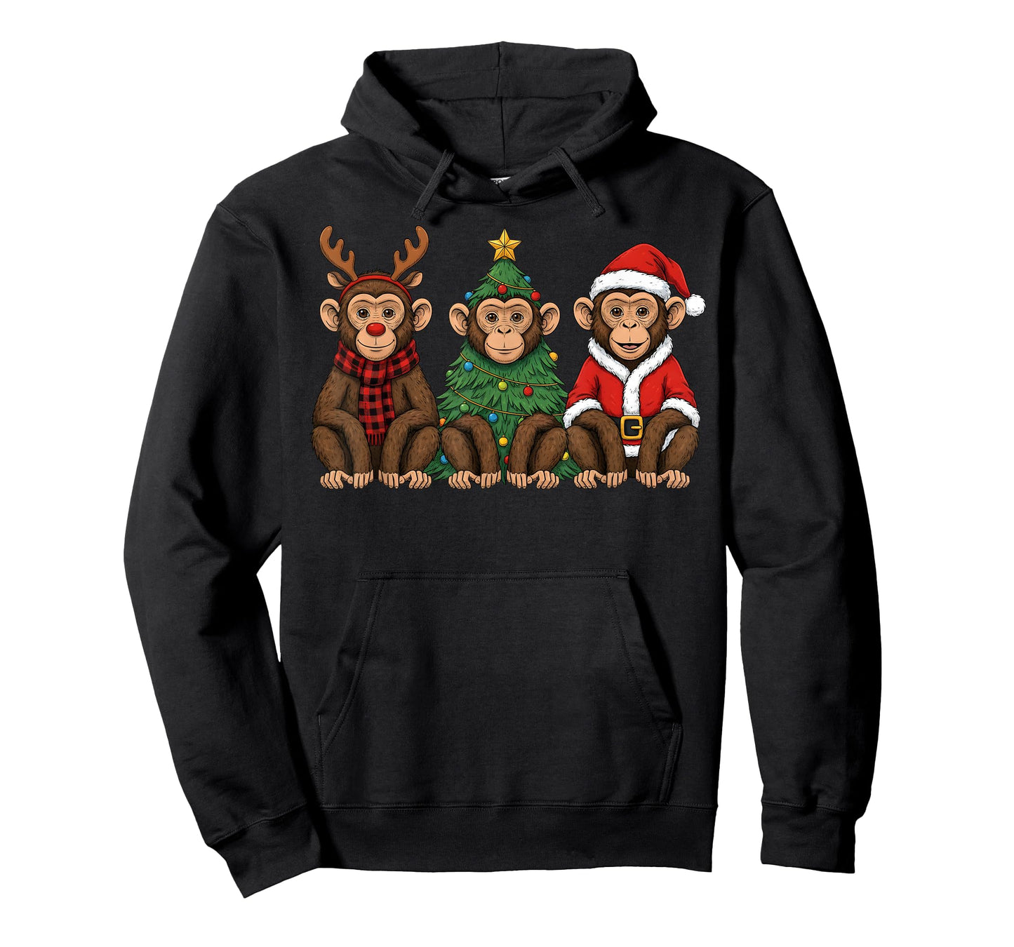 Retro Christmas Monkey Santa Reindeer Safari Animal T-Shirt