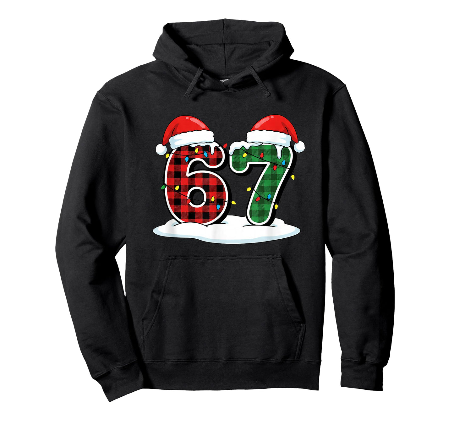 Christmas 67 Meme Six Seven Buffalo Plaid Santa Hats &Lights T-Shirt