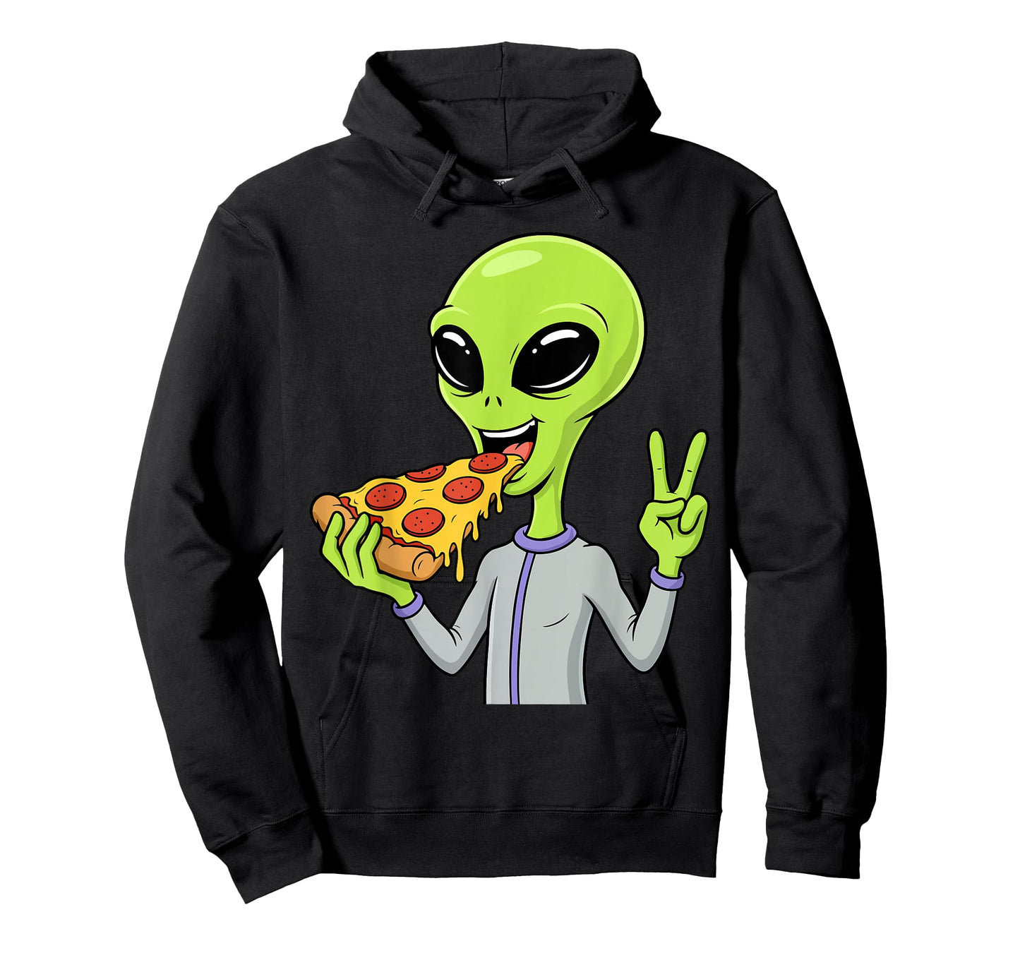 Alien Head Eating Pizza UFO Extraterrestrial Snack Fast Food T-Shirt