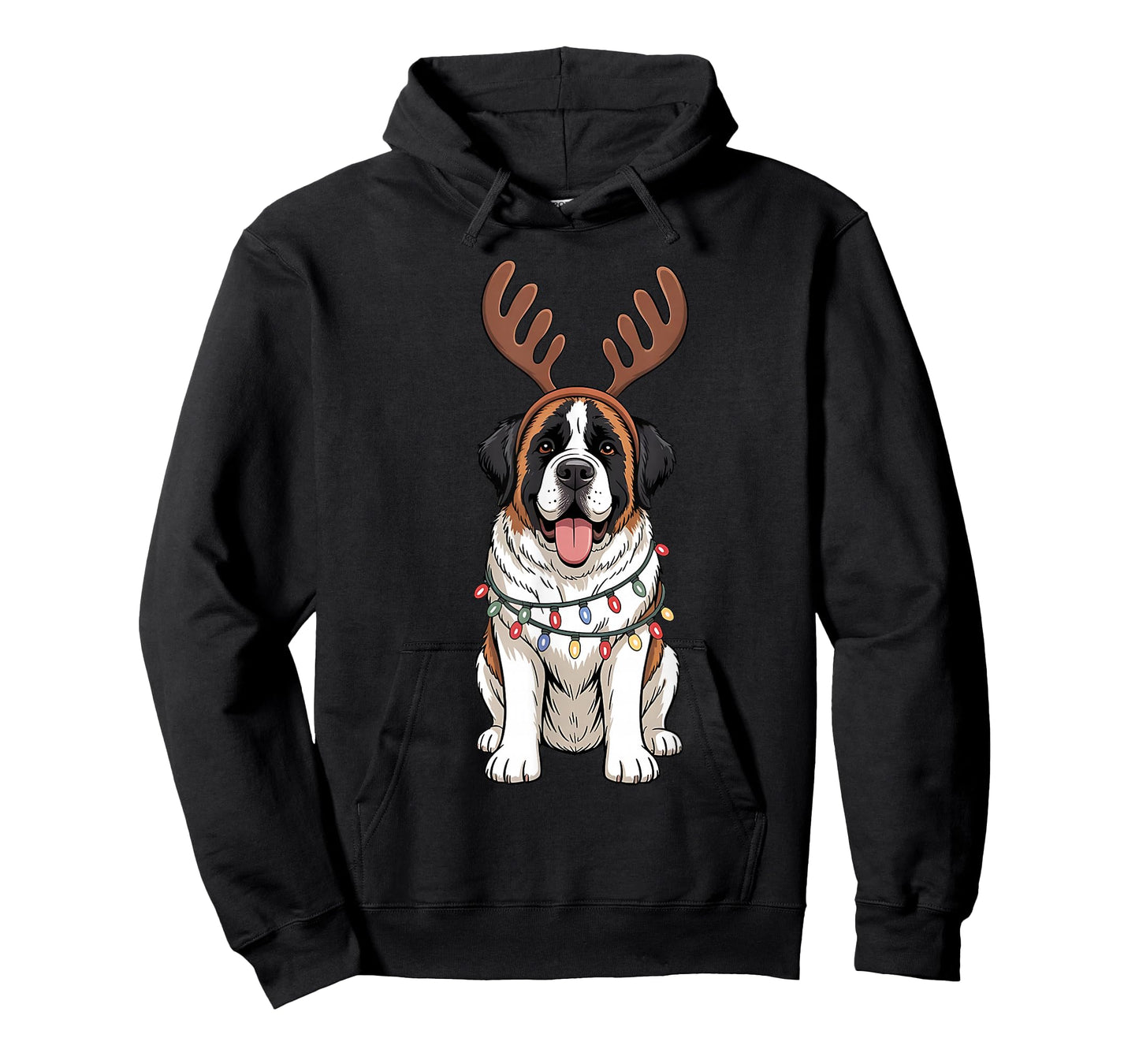 Saint Bernard Dog Christmas Reindeer Lights Funny Xmas T-Shirt