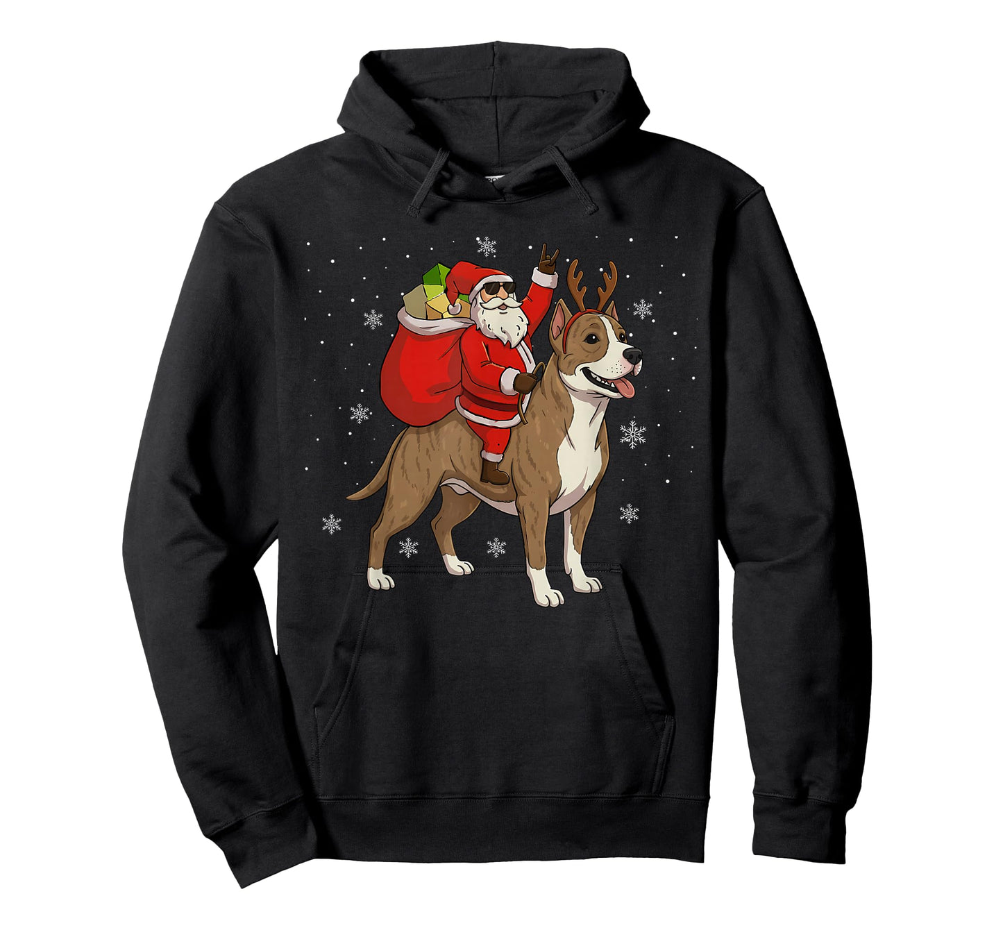 Santa Riding Pitbull Dog Lover Deer Xmas Kids Women Men T-Shirt