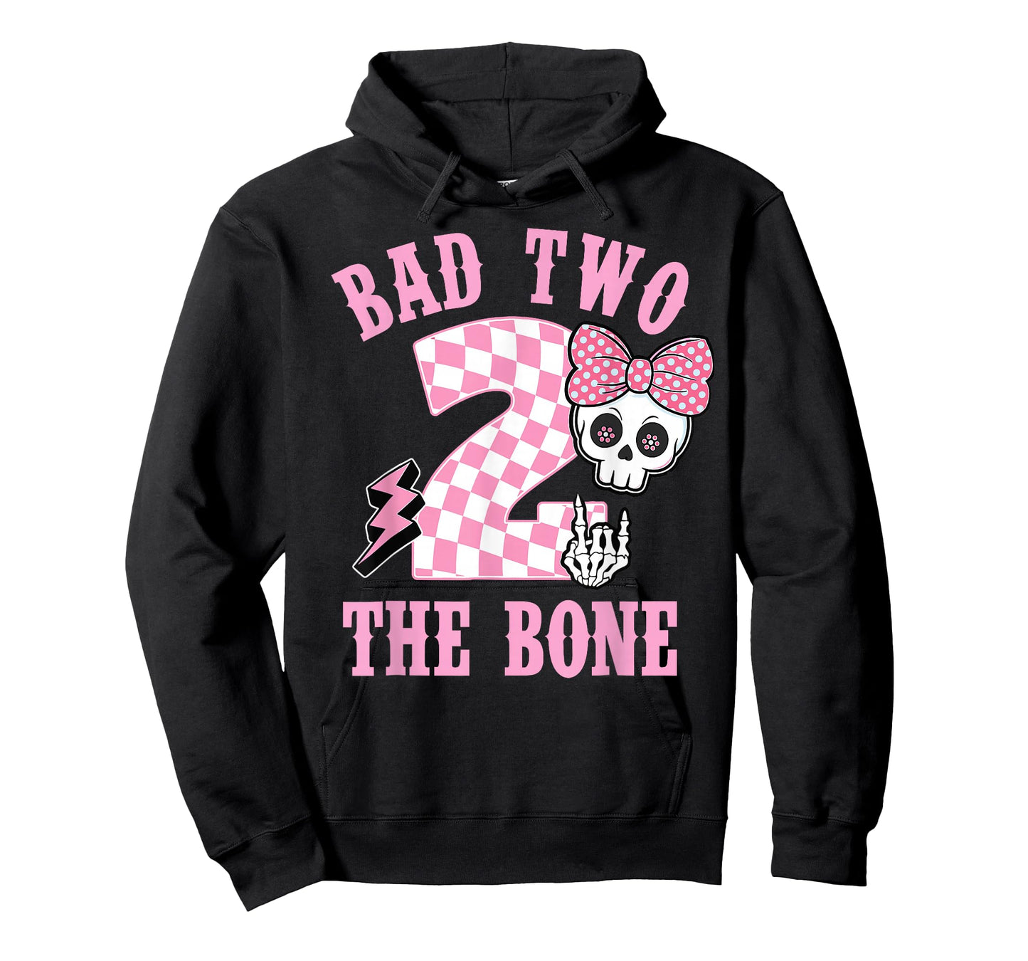 Bad Two The Bone Birthday 2 Years Old Pink Checkered Graphic T-Shirt