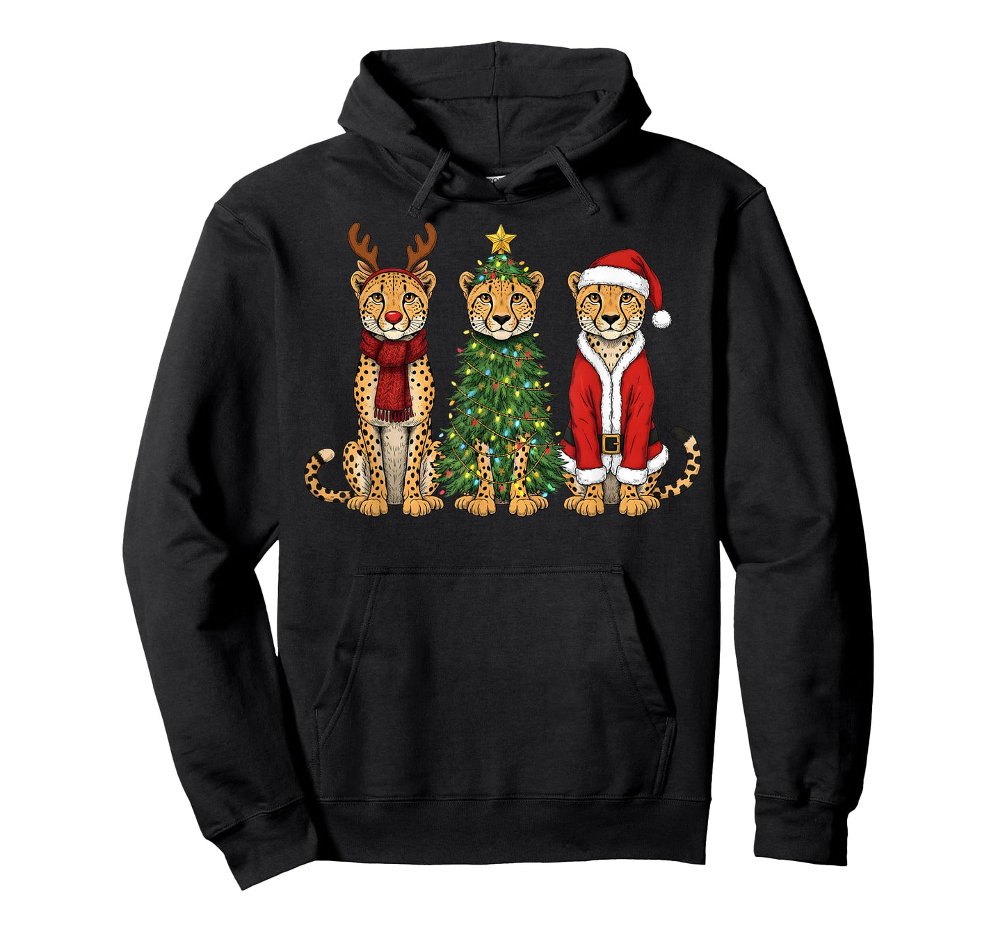 Retro Christmas Cheetah Santa Reindeer Safari Animal T-Shirt
