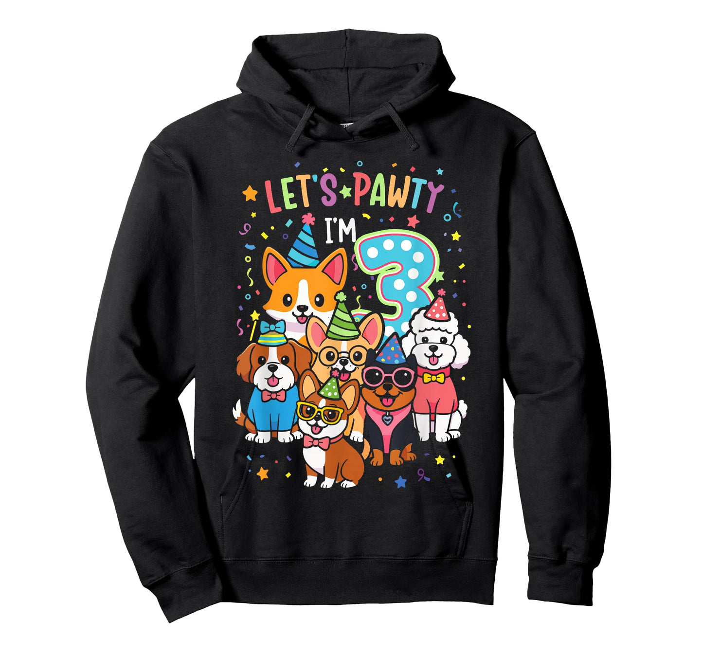 Let's Pawty I'm 3 Dog Puppy 3rd Birthday T-Shirt