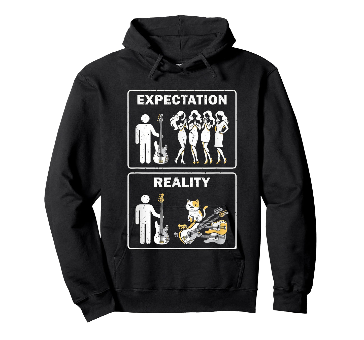 Expectation Reality Bass Guitar Cat Dad Musician Meme T-Shirt