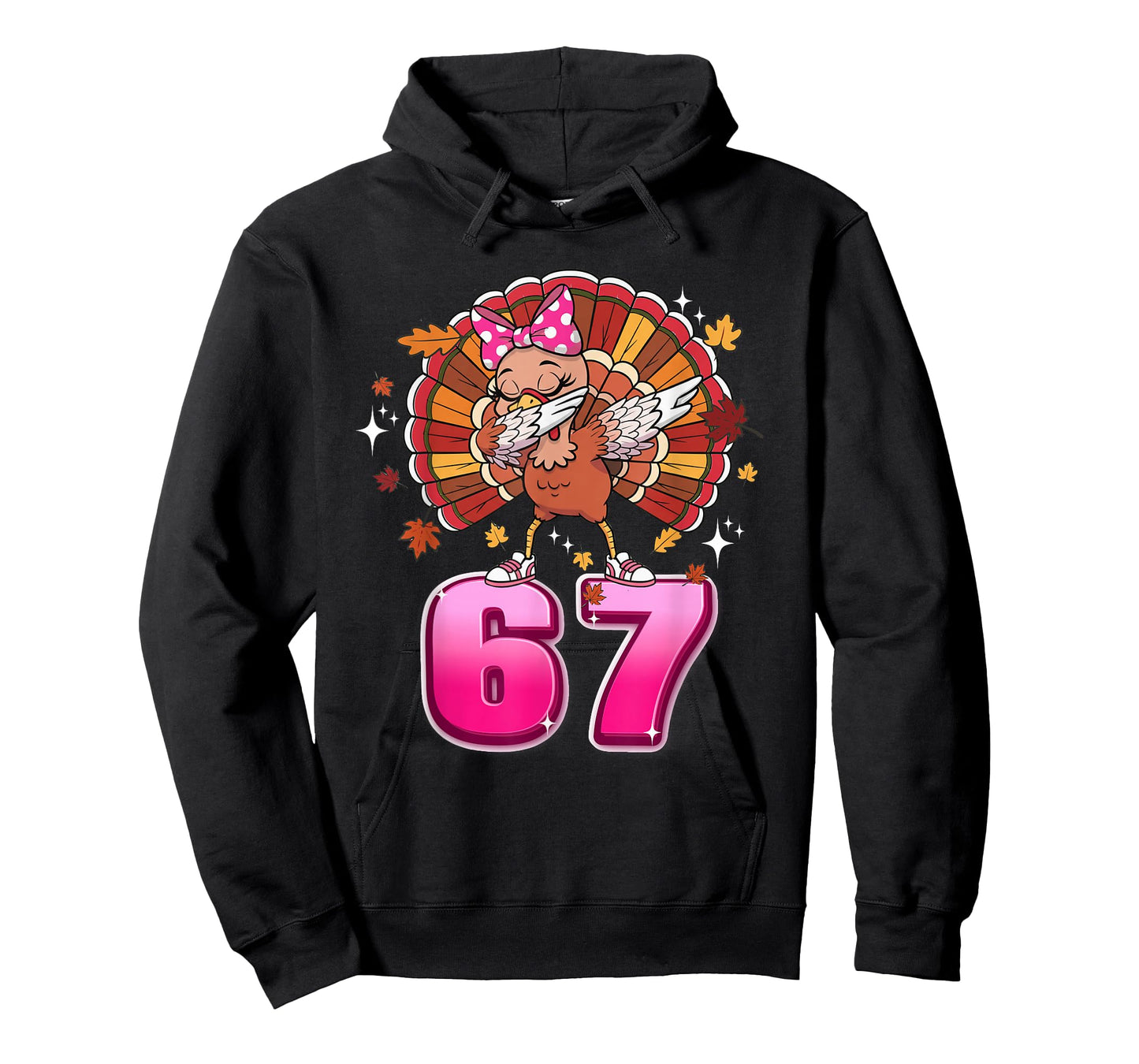 Girls Womens Thanksgiving 67 Six Seven Meme Pink Bow Turkey T-Shirt
