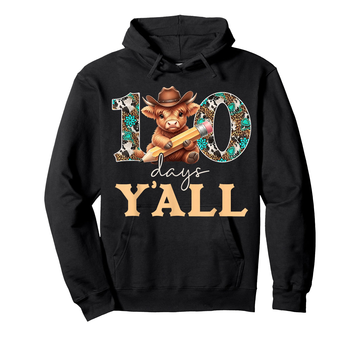 Western Cowboy Hat 100 Days Y'all 100th Day School Teacher T-Shirt