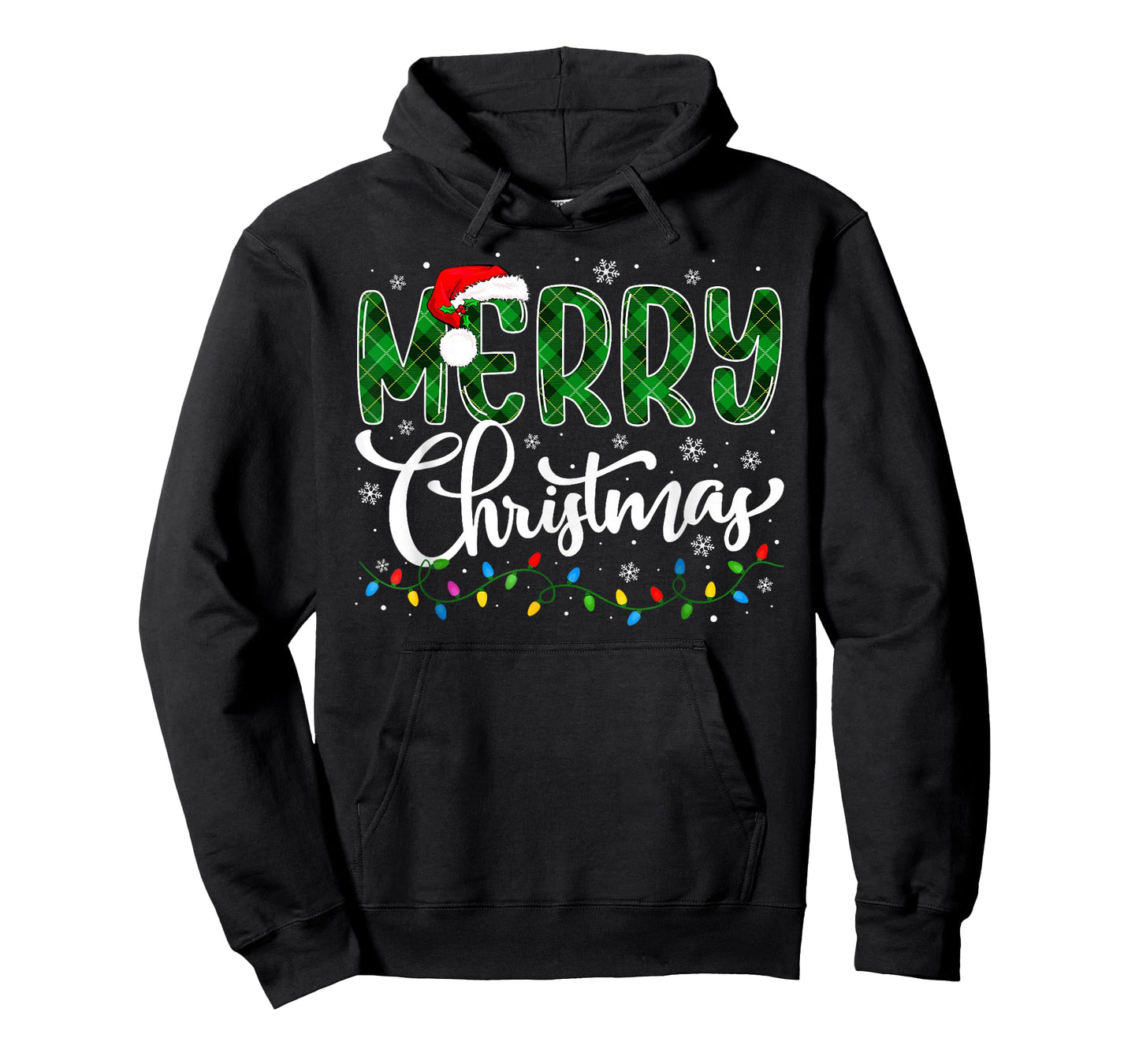 Merry Christmas Green Buffalo Plaid Xmas Lights Family Santa T-Shirt