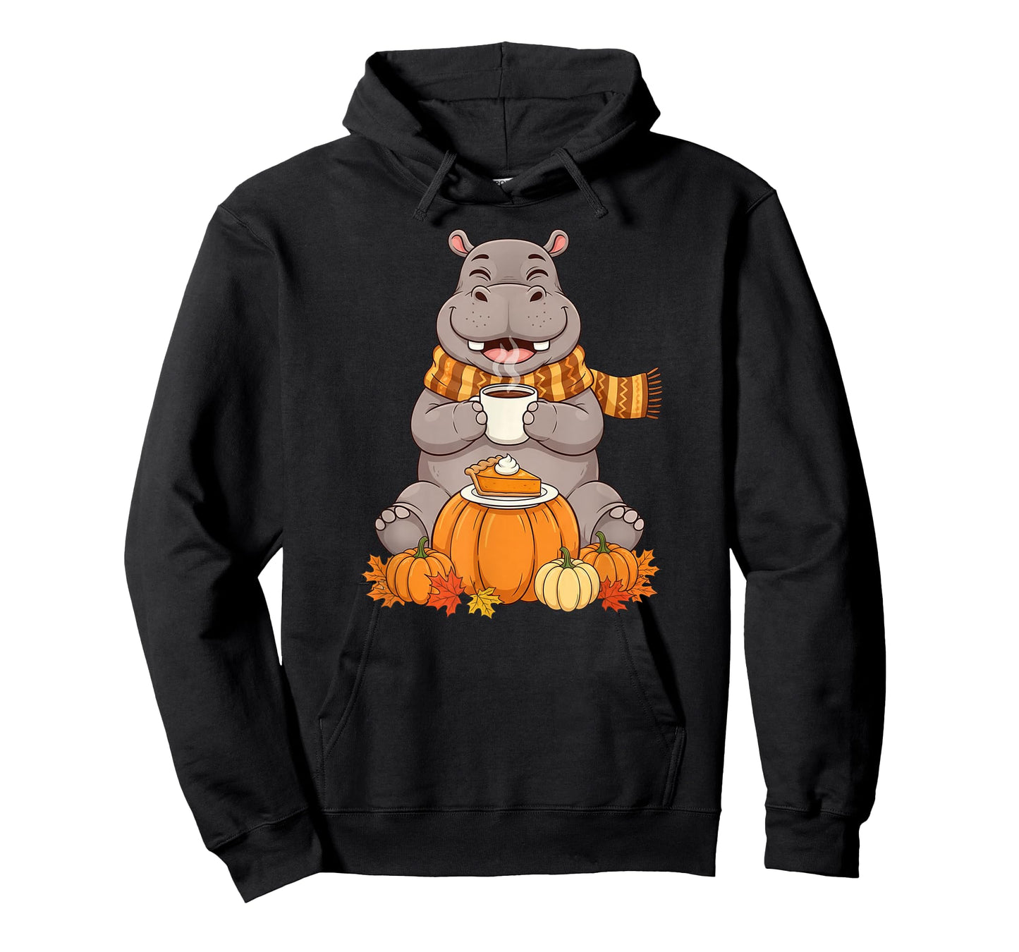 Funny Hippo Coffee Autumn Thanksgiving Womens Mens Kids T-Shirt