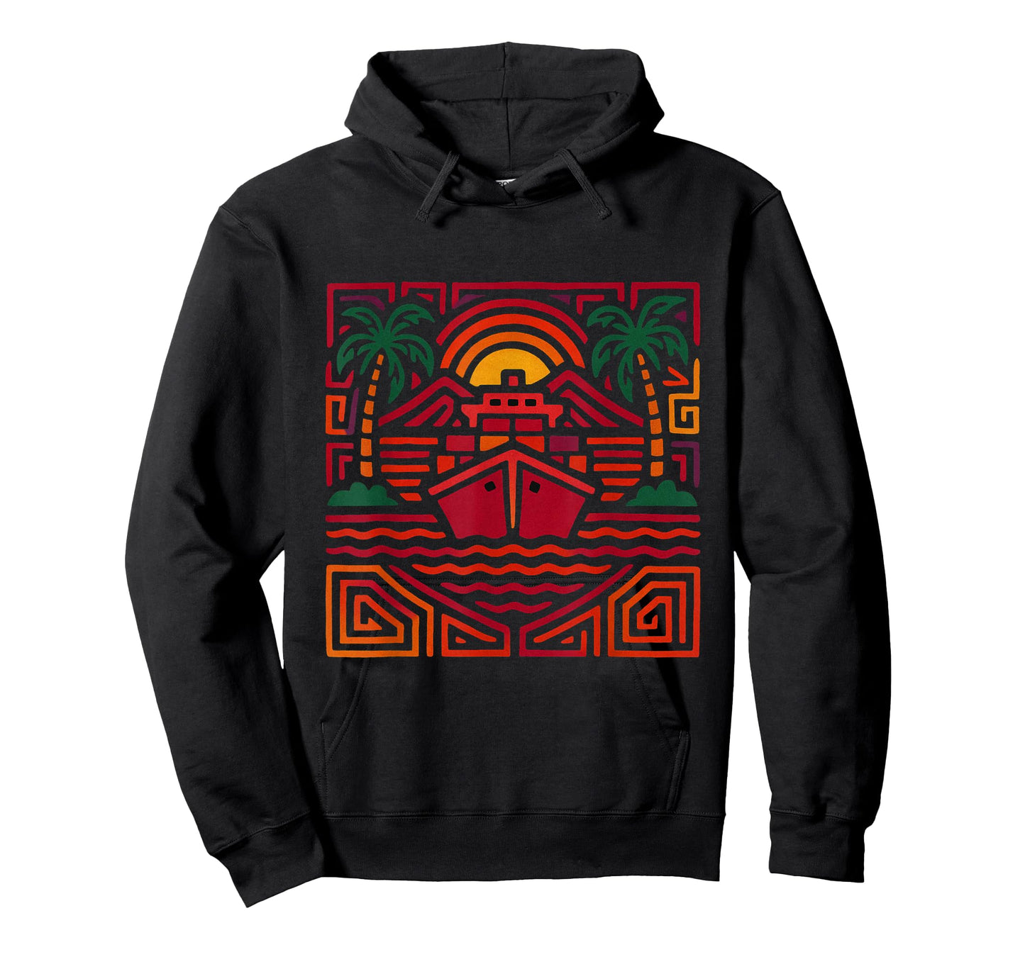 Panama Canal Sunset Inspired by Mola Artwork of The Kuna T-Shirt
