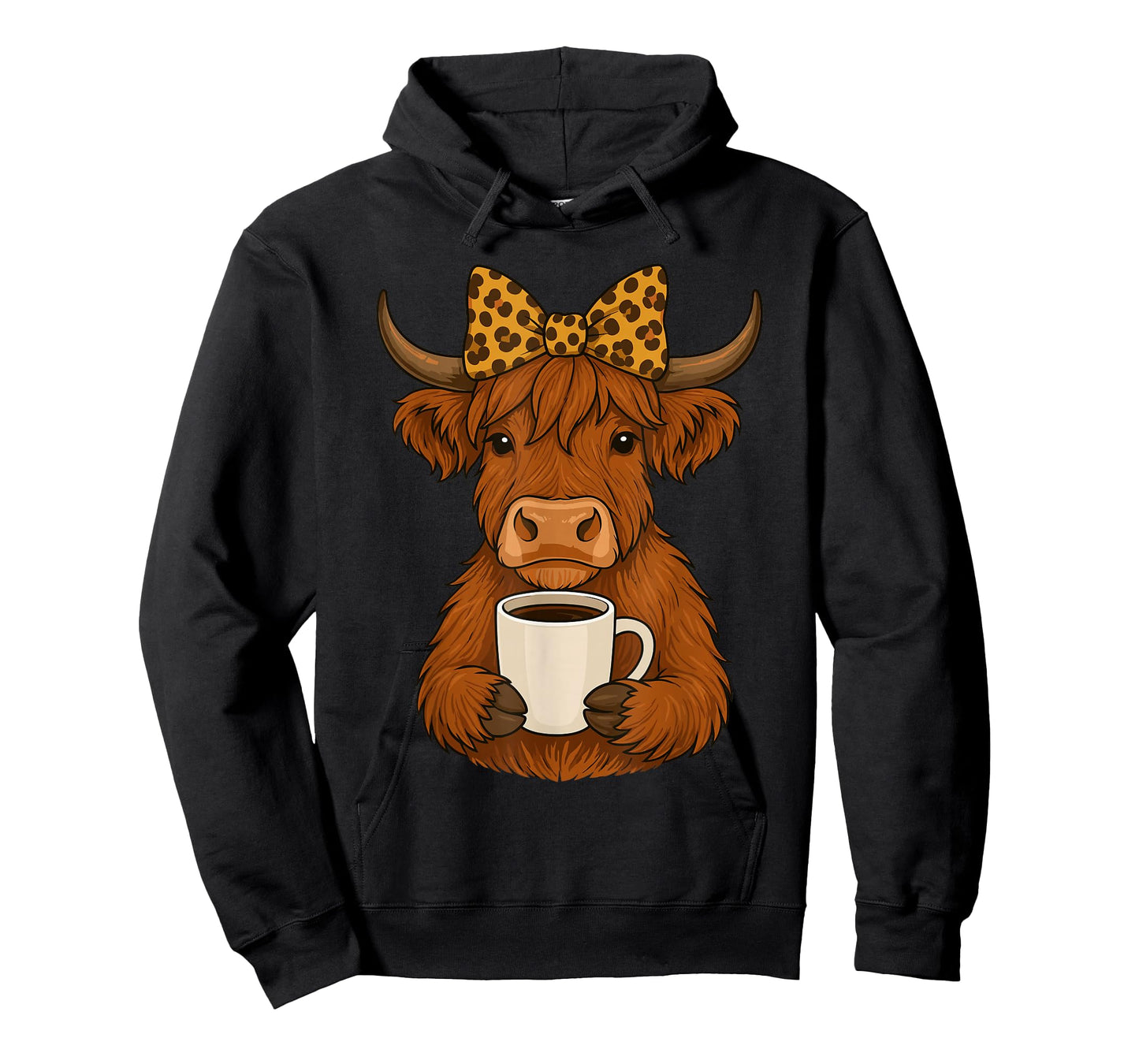 Highland Cow Drinking Coffee Leopard for Women Girls T-Shirt