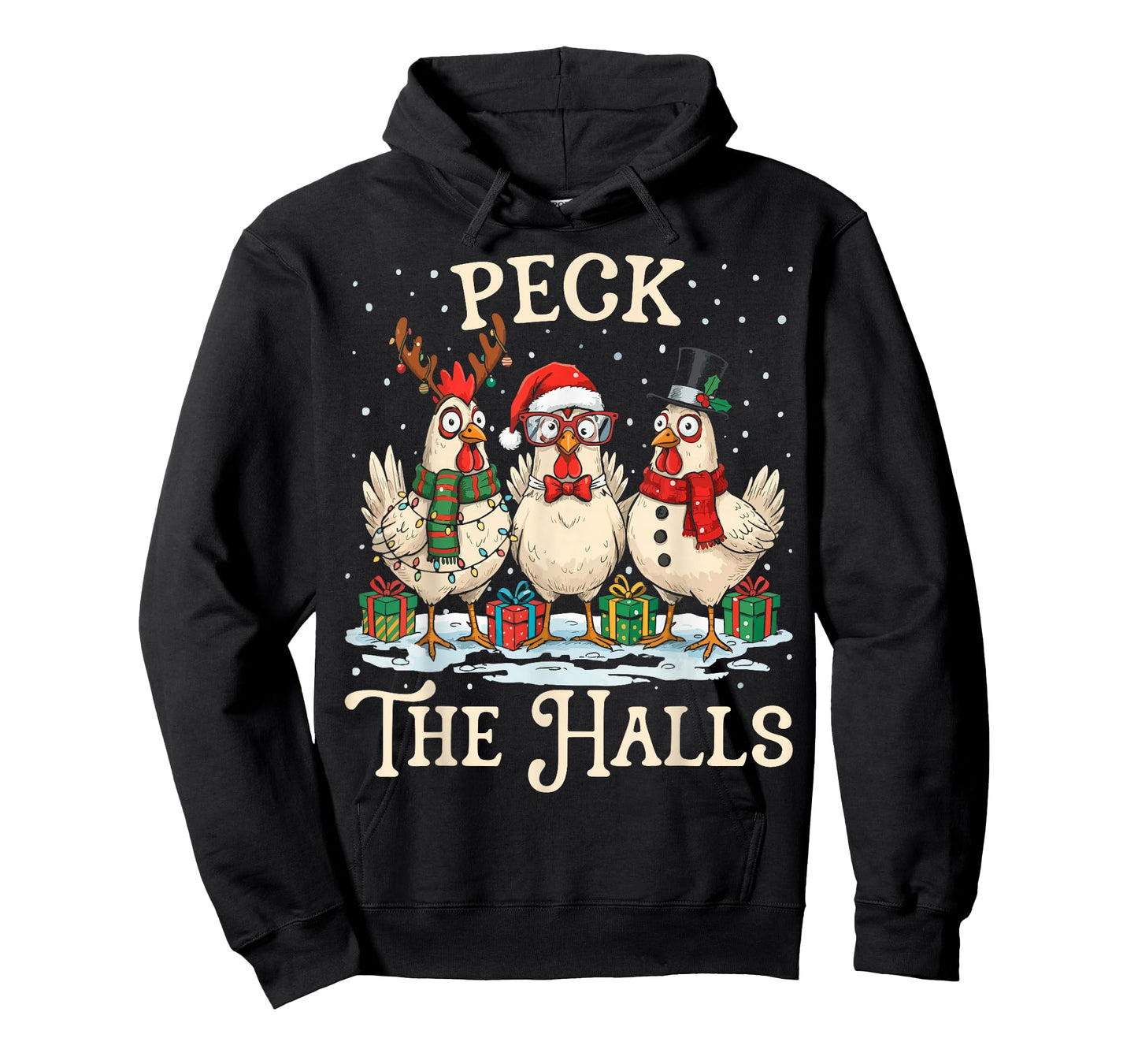 Peck The Halls Chicken Christmas Farm Animal Funny Santa Hat T-Shirt