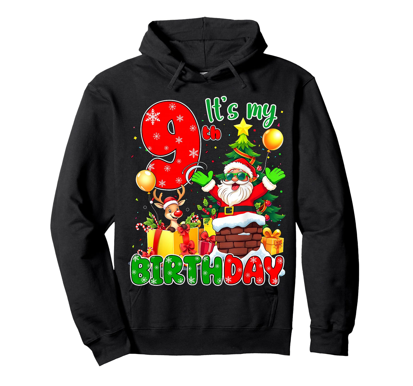 It’s My 9th Birthday Christmas 9 Years Old Santa Reindeer T-Shirt