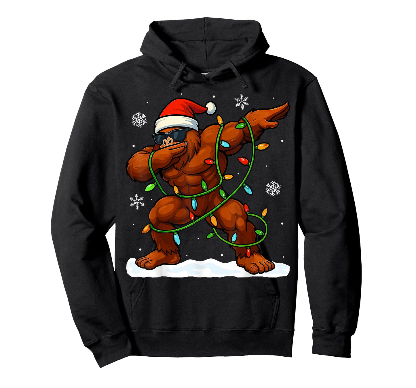 Dabbing Bigfoot Christmas Lights Boys Christmas Sasquatch T-Shirt