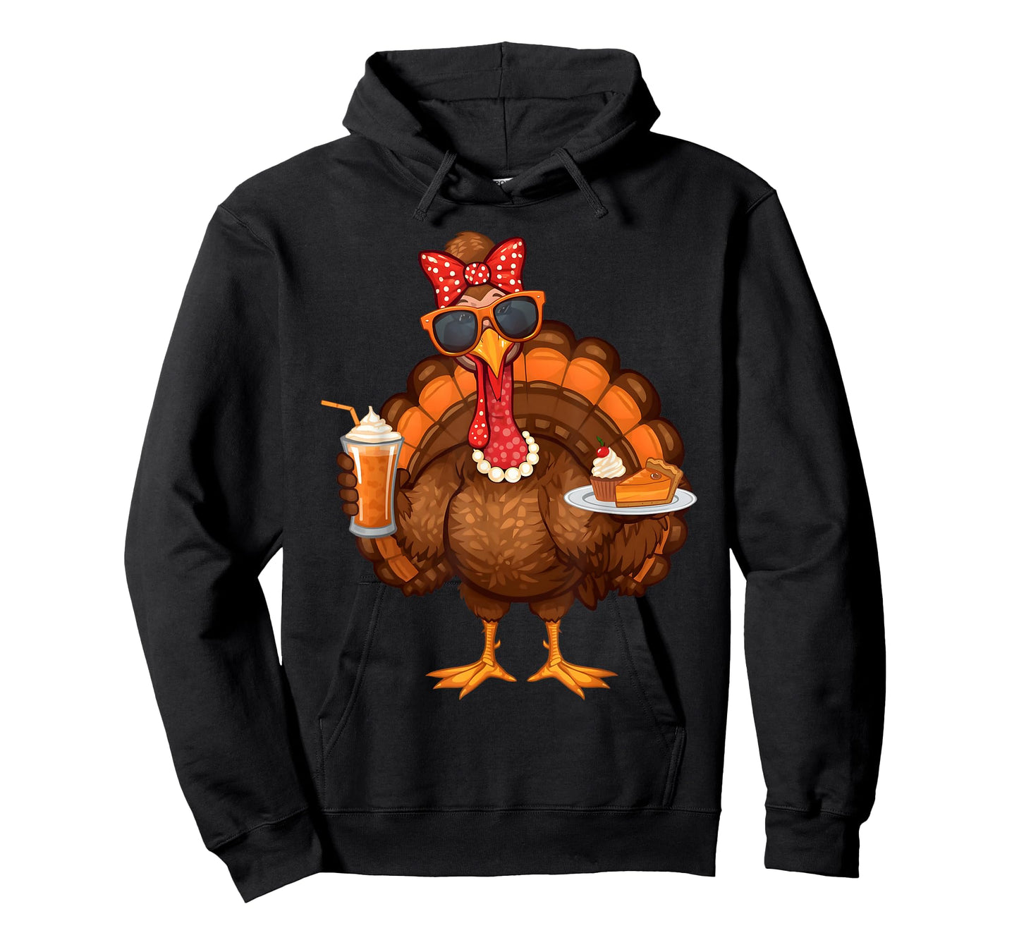 Turkey Drinking Coffee Bow Thanksgiving Womens Turkey Day T-Shirt