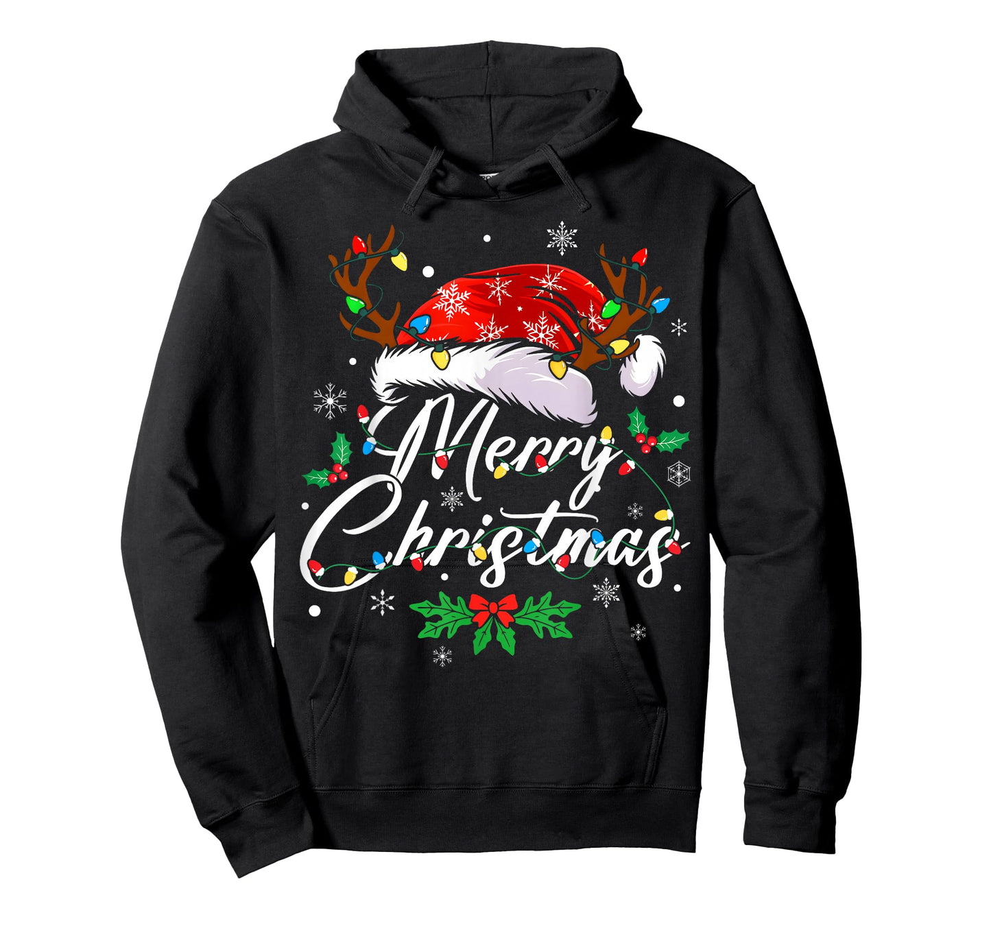 Merry Christmas Lights Red Santa Hat Xmas Family Men Women T-Shirt