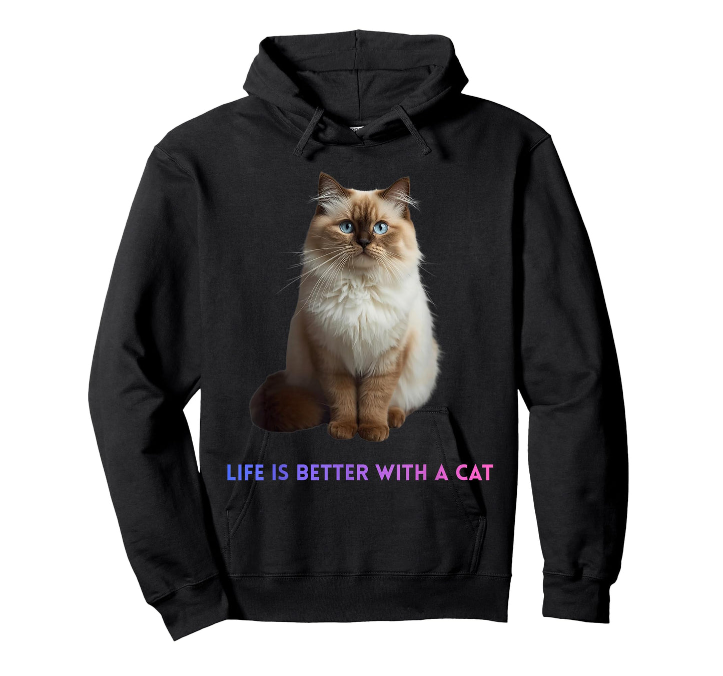 Life is Better with a Cat – Cute Fluffy Blue Eyed Feline T-Shirt