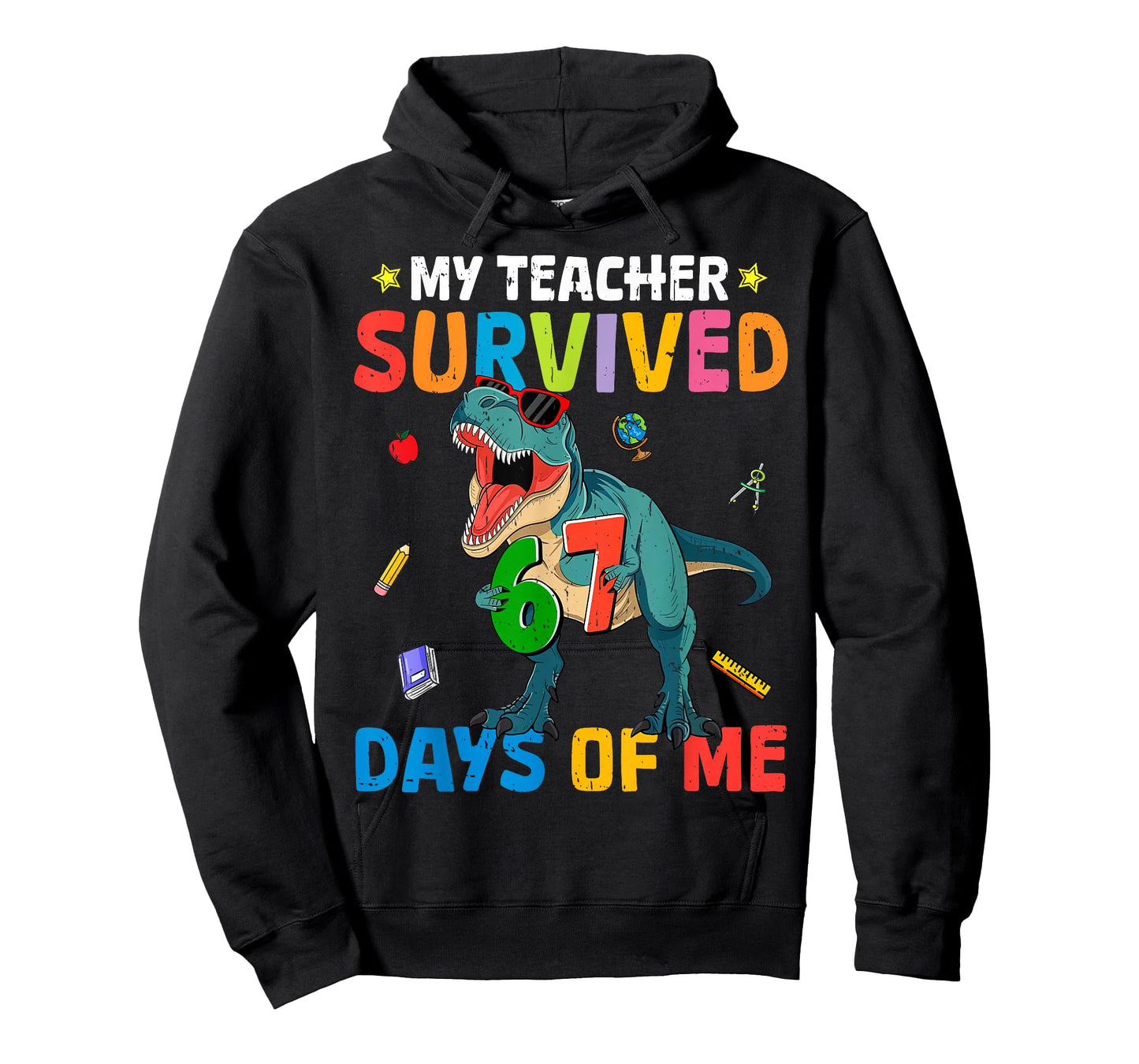 67th Day of School My Teacher Survived 67 Days Boys Dinosaur T-Shirt