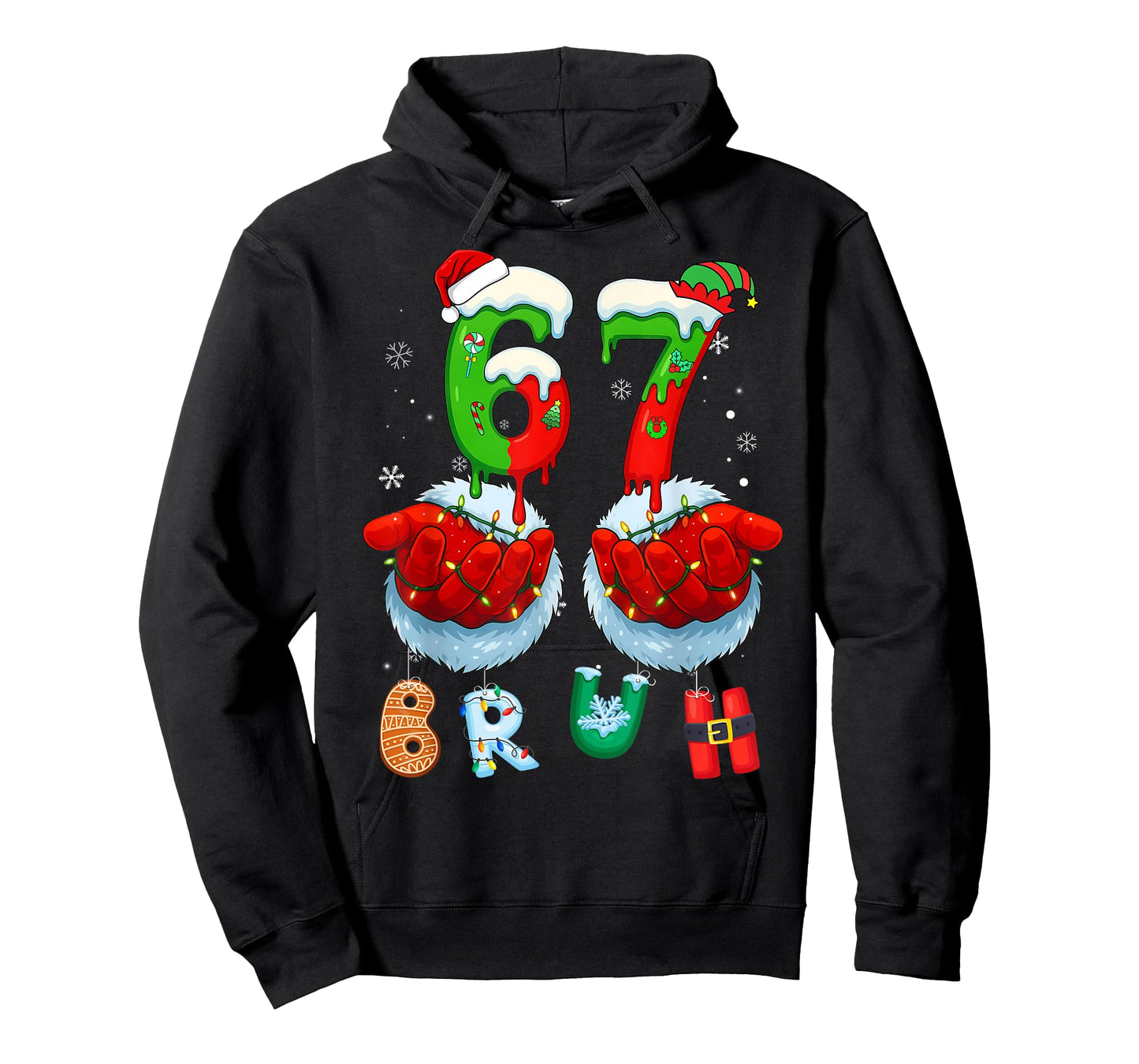 Funny Bruh Six Seven 67 Meme 6 7 Christmas Santa Hand Boys T-Shirt
