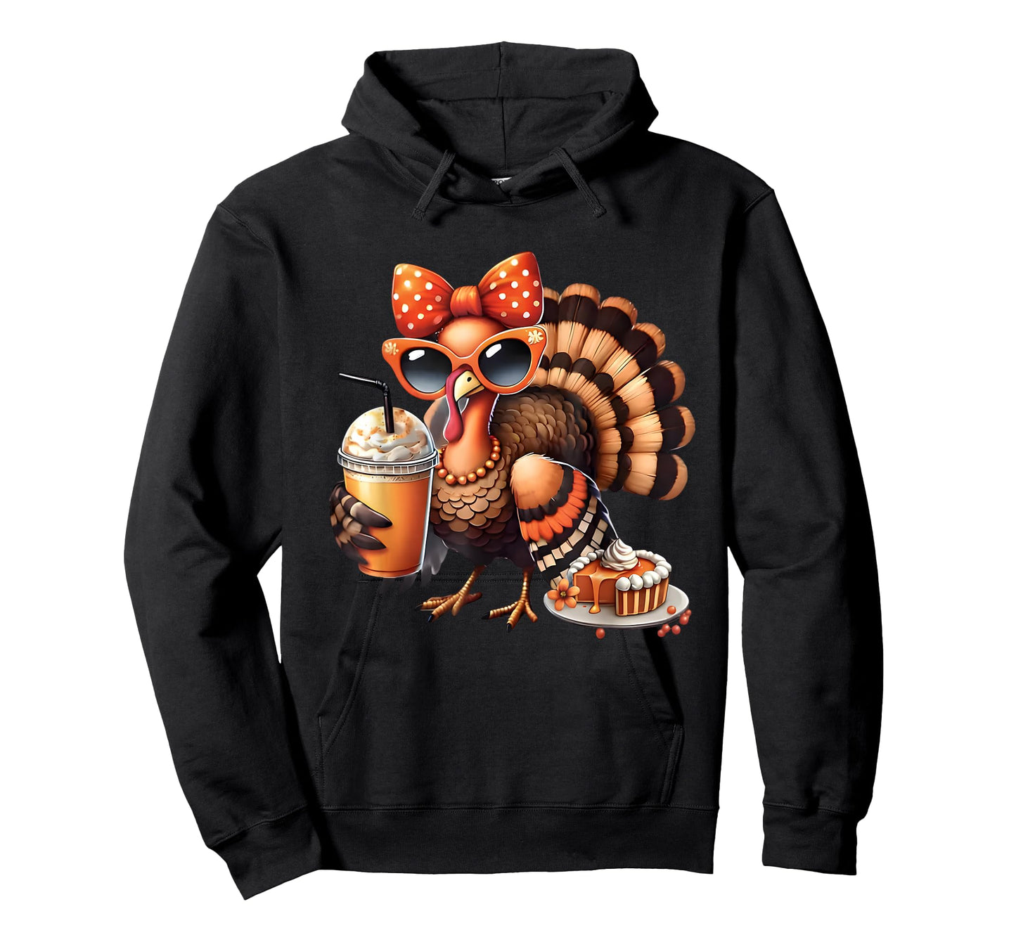 Turkey Drinking Coffee Bow Thanksgiving Womens Turkey Day T-Shirt