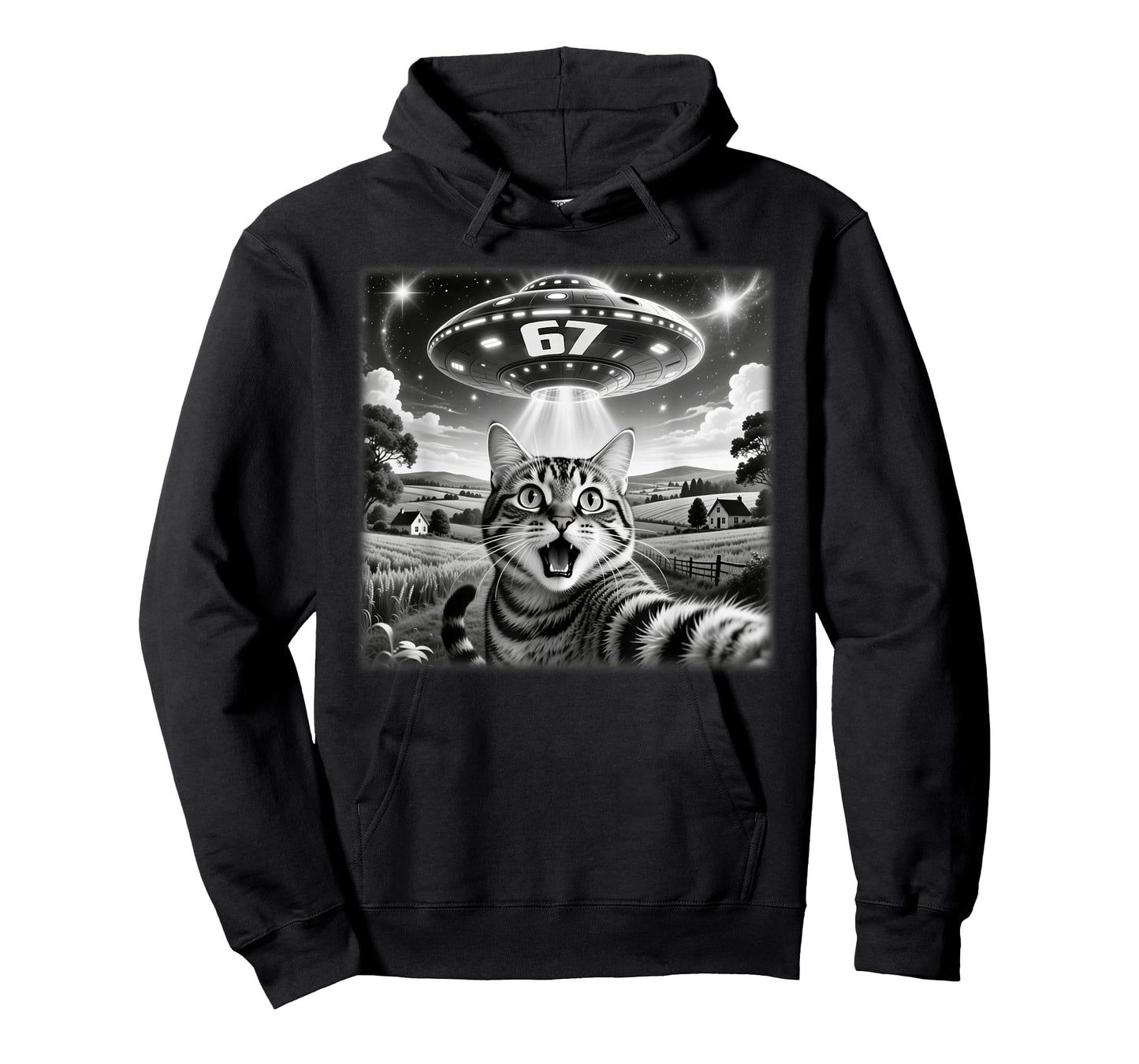 67 Meme 6 7 Cat Selfie UFO Alien Funny Six Seven Saying T-Shirt