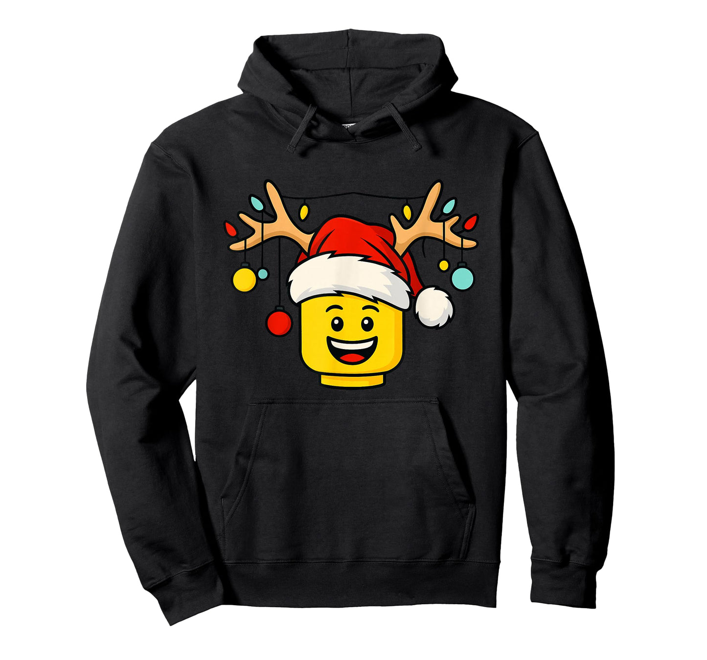 Christmas Building Bricks Head with Santa Hat Antlers Lights T-Shirt