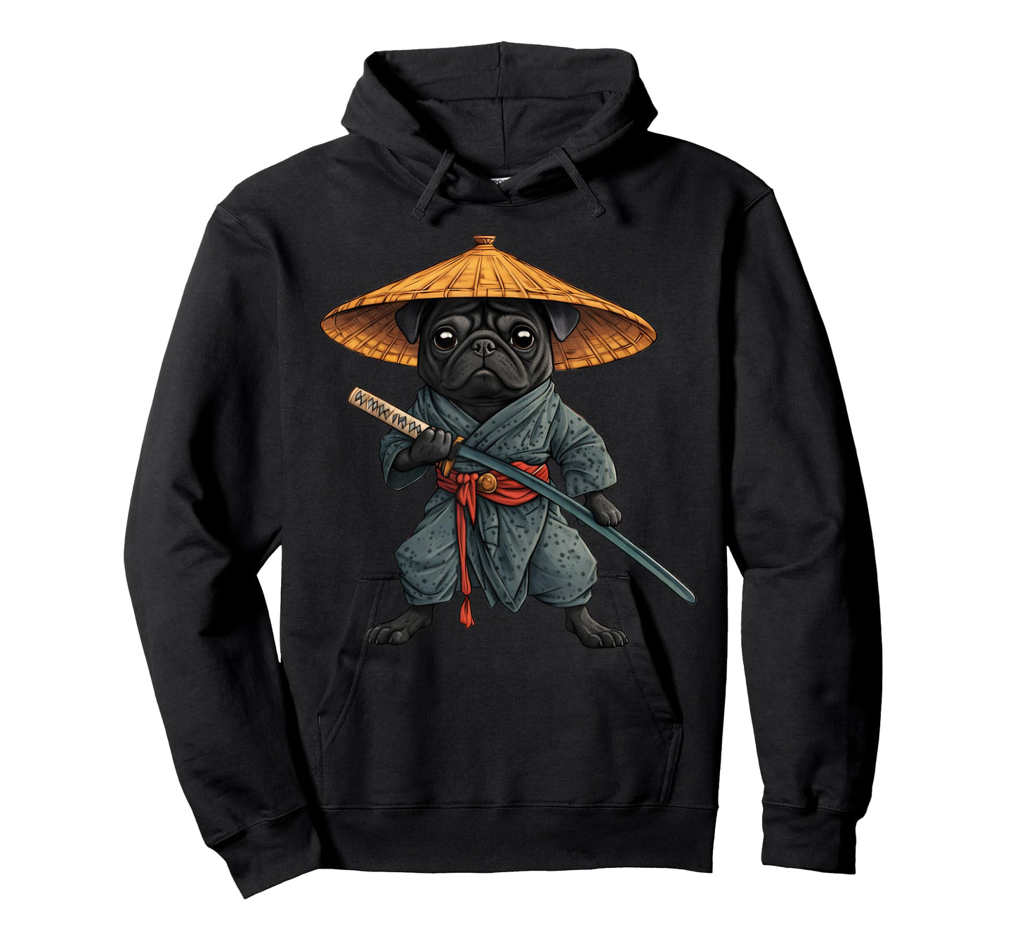 Black Pug Samurai Art Japanese Vintage T-Shirt
