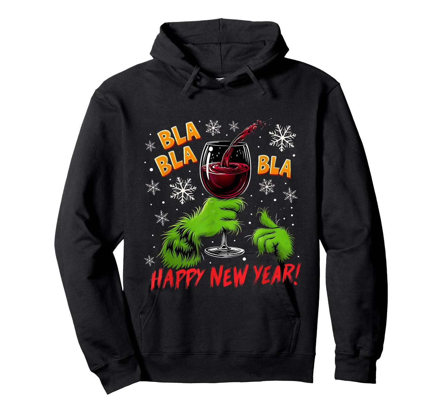 Funny Bla Happy New Year Wine Glass Green Hand T-Shirt