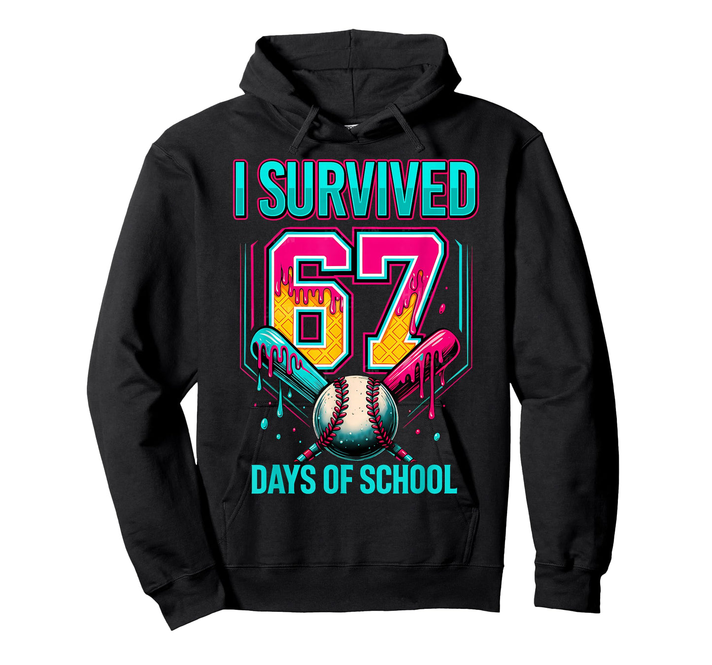 Baseball Drip Number 67 I Survived 67 Days of School 6 7 T-Shirt