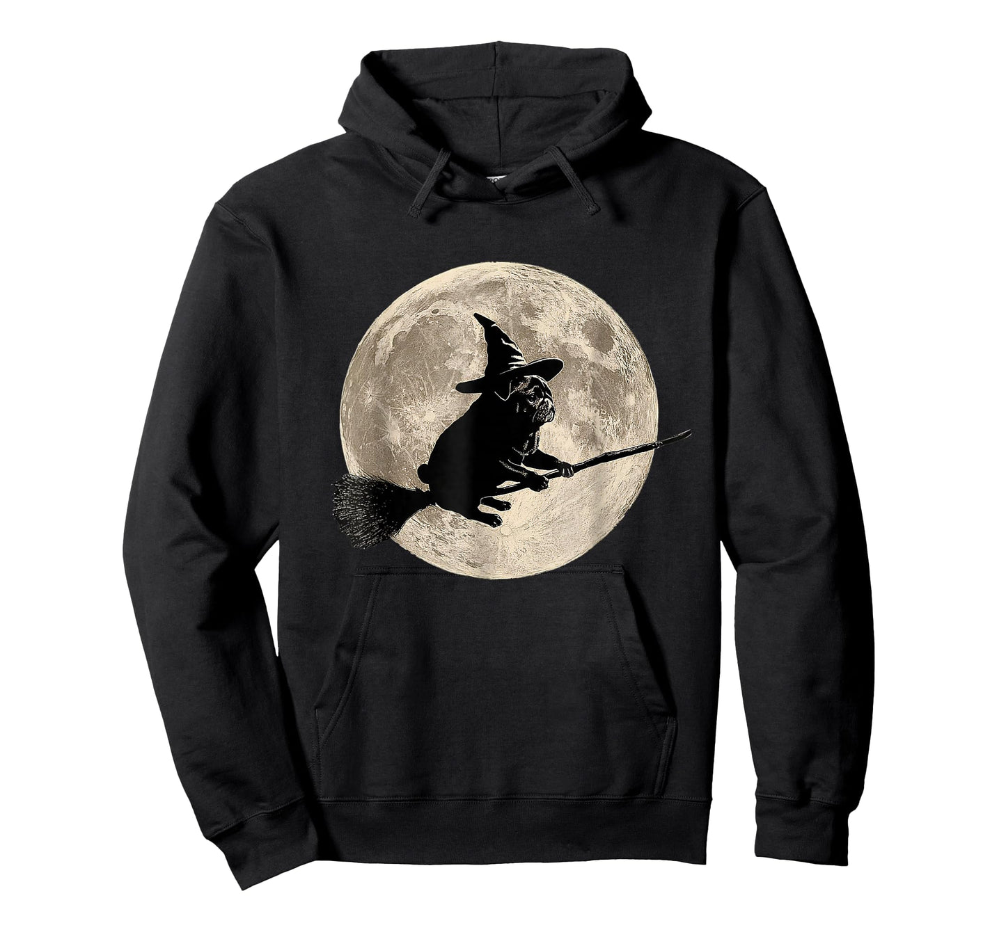 Witch Pug Flying Broom Full Moon Halloween Night T-Shirt