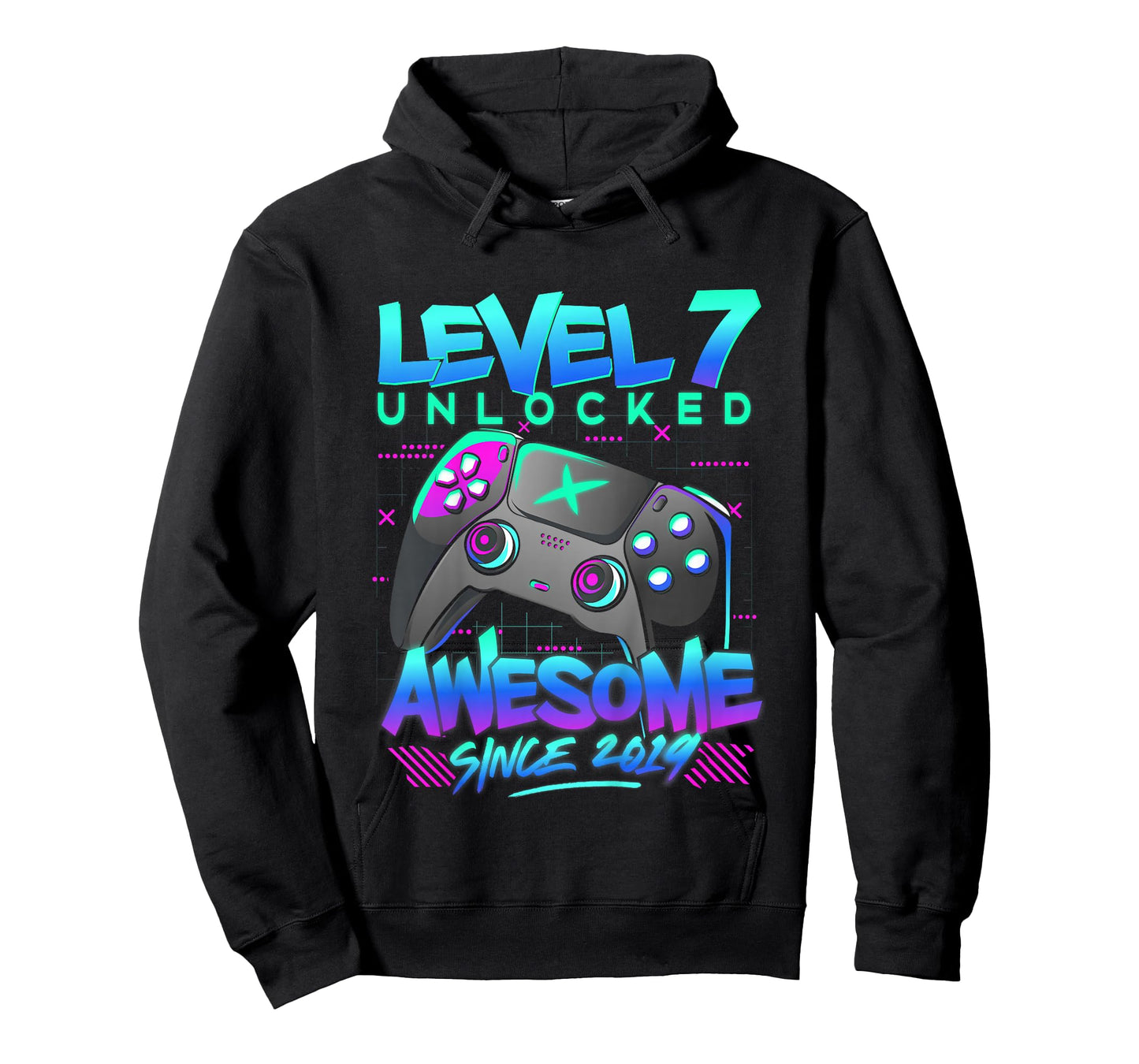 Kids Level 7 Unlocked Awesome Since 2019 7th Birthday Gaming Boy T-Shirt