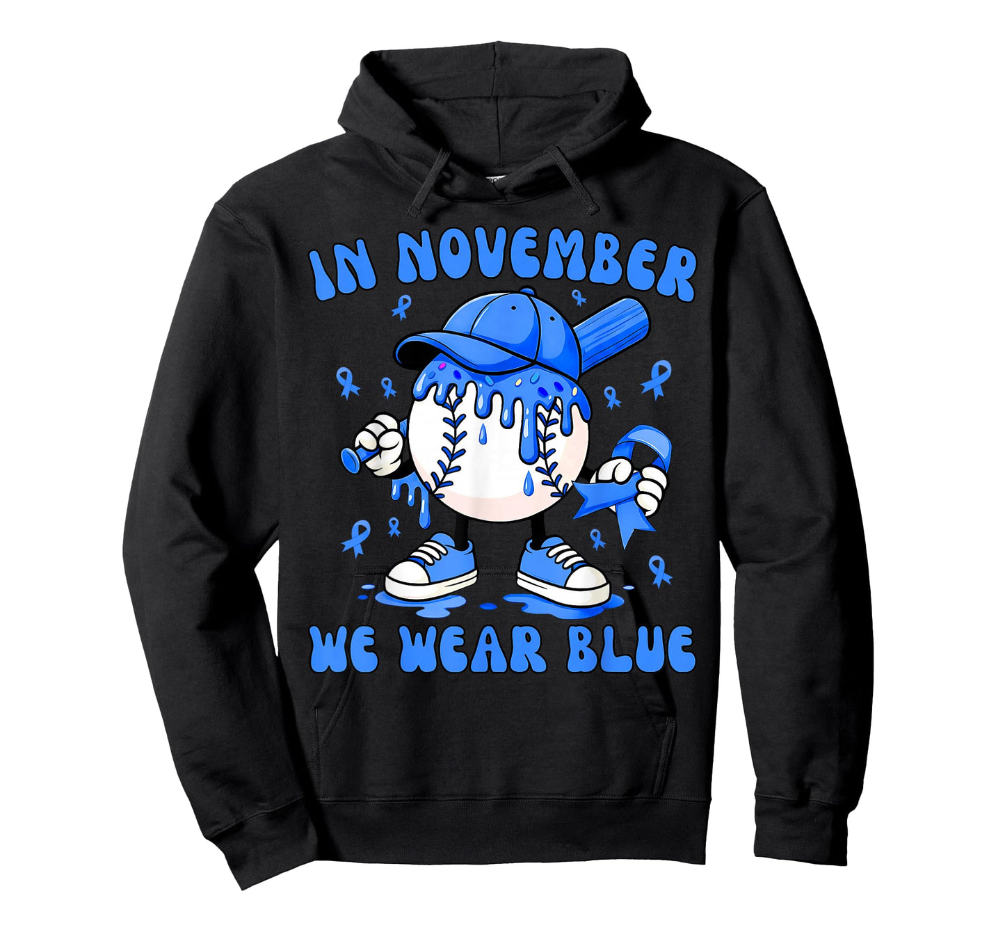 in November We Wear Blue Baseball Drip Diabetes Support T-Shirt