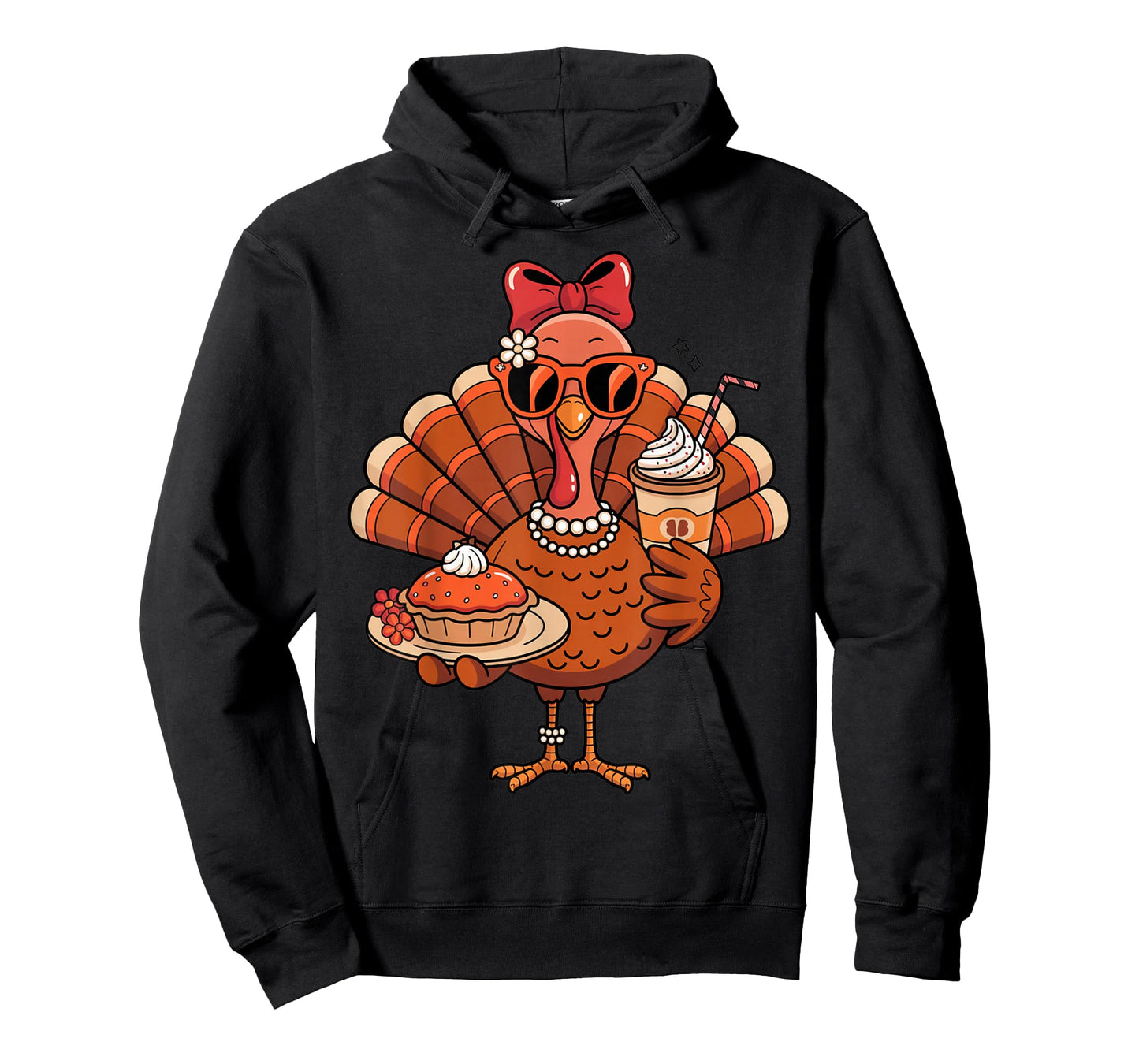 Turkey Drinking Coffee Bow Thanksgiving Womens Turkey Day T-Shirt