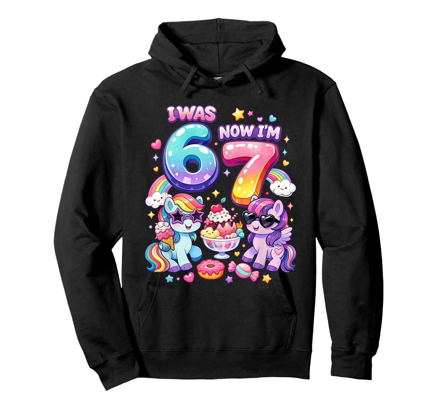 I was 6 Now I'm 7 Rainbow Mane Ponies 67 Meme Girls Birthday T-Shirt