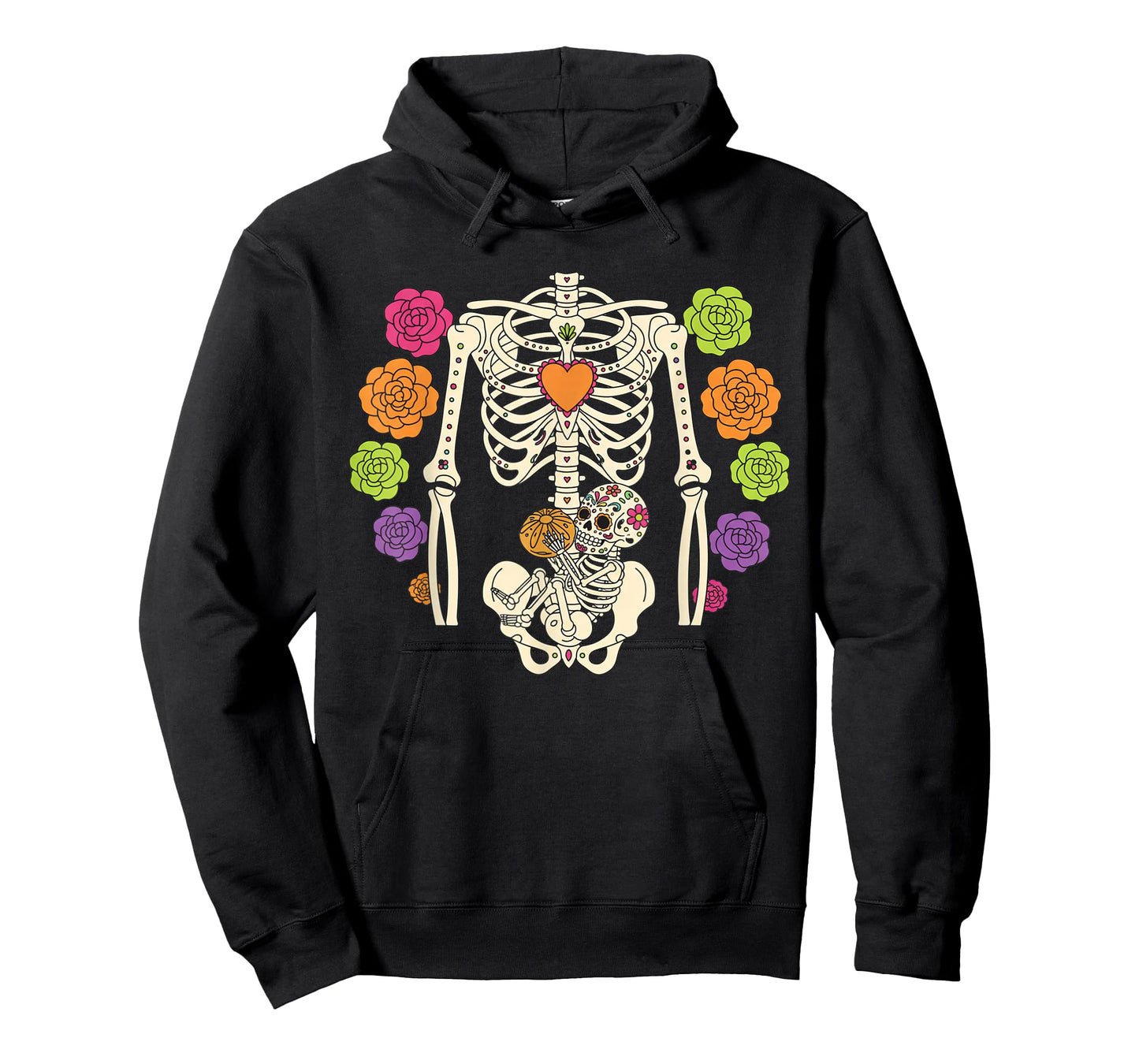 Colorful Sugar Skull Pregnancy Skeleton Halloween Costume T-Shirt