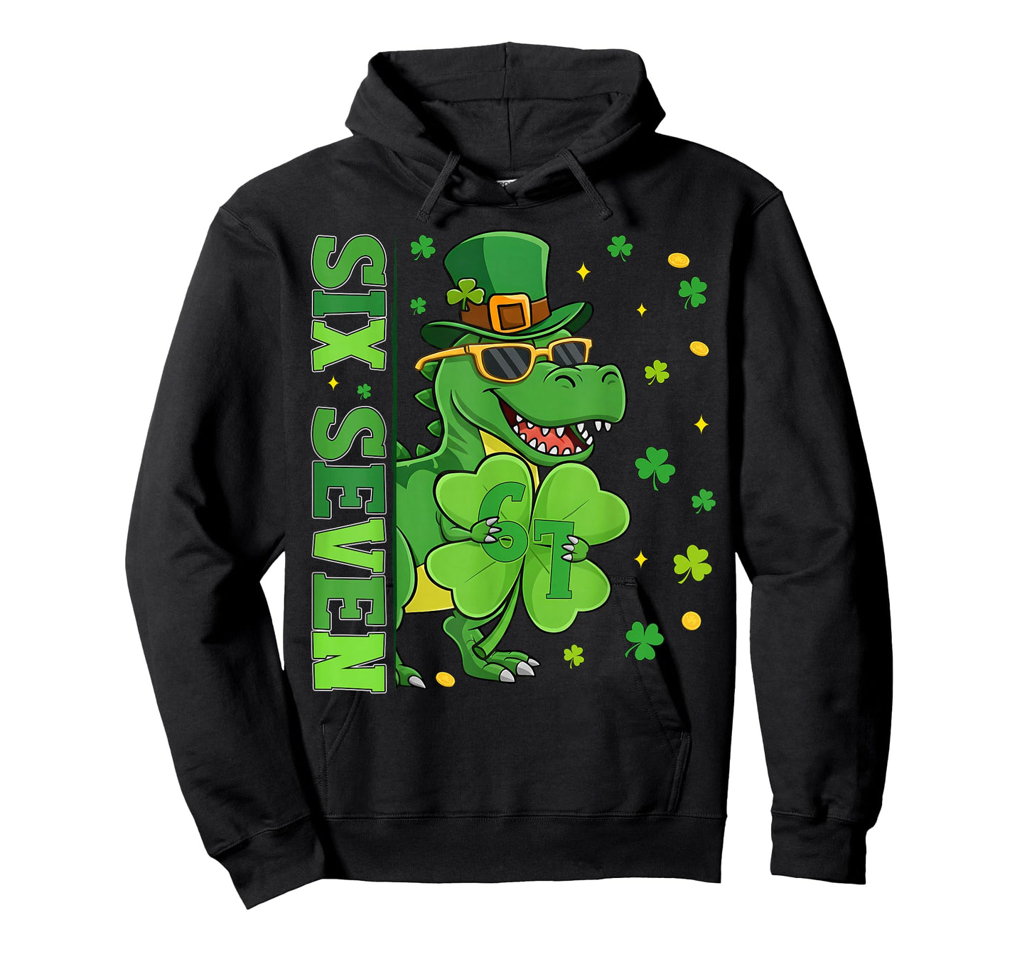 67 Six Seven Meme Funny St Patrick's Day Dinosaur Shamrock T-Shirt