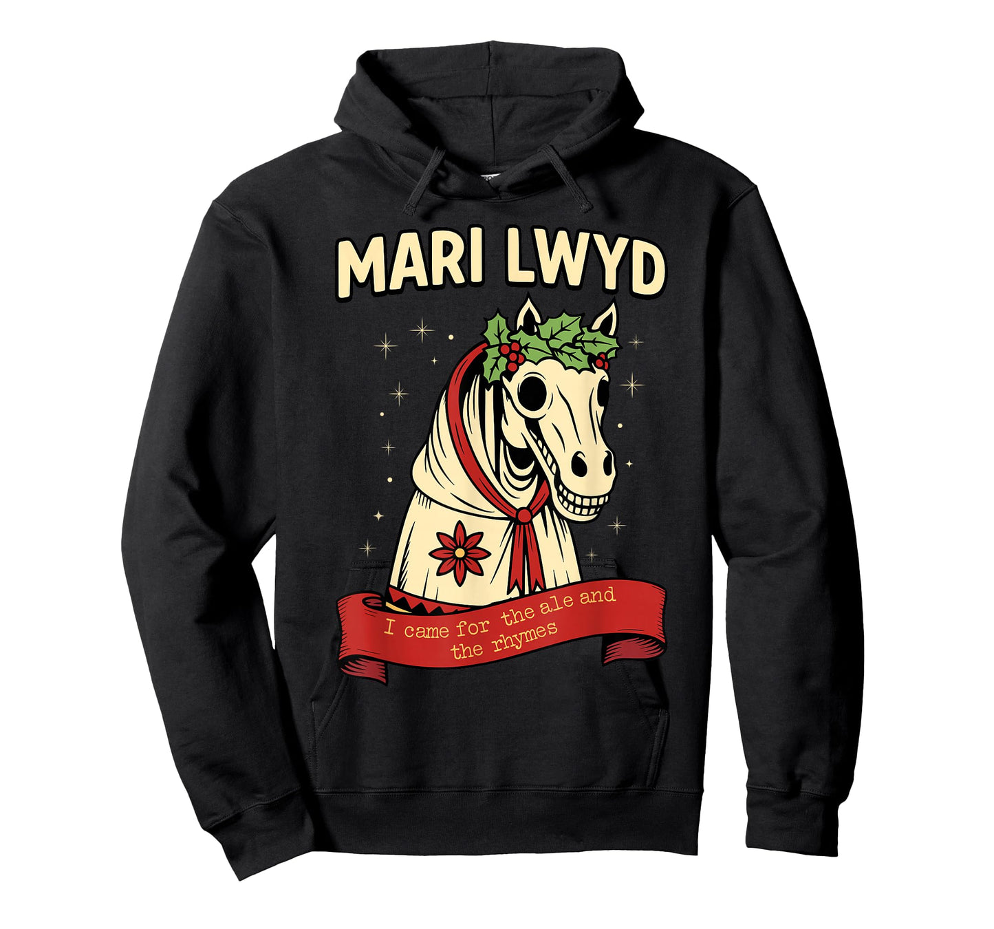 Retro Funny Folklore Skeleton Horse Mari Lwyd Yule Christmas T-Shirt