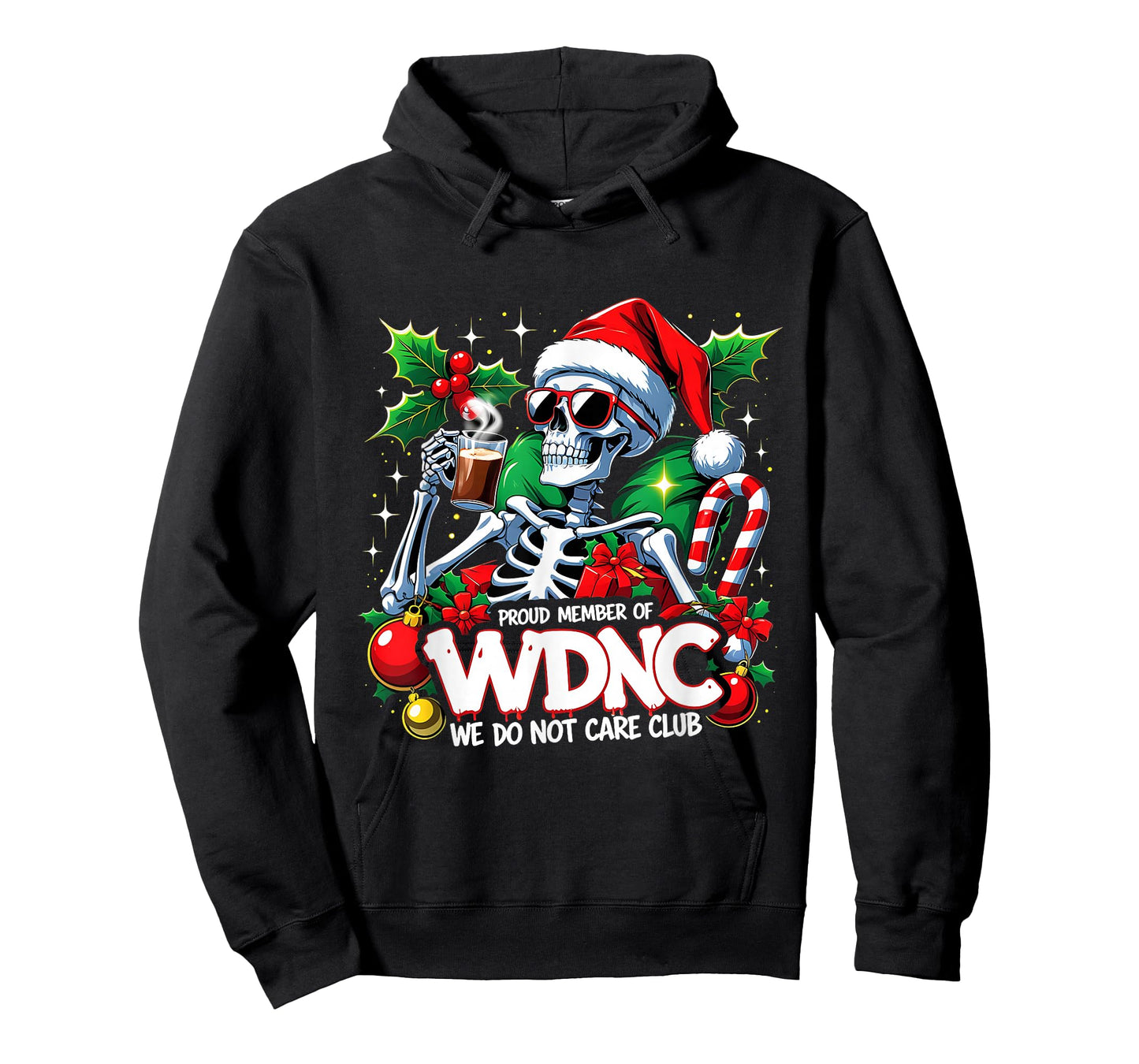 WDNC We Do Not Care Club Funny Skeleton Santa T-Shirt