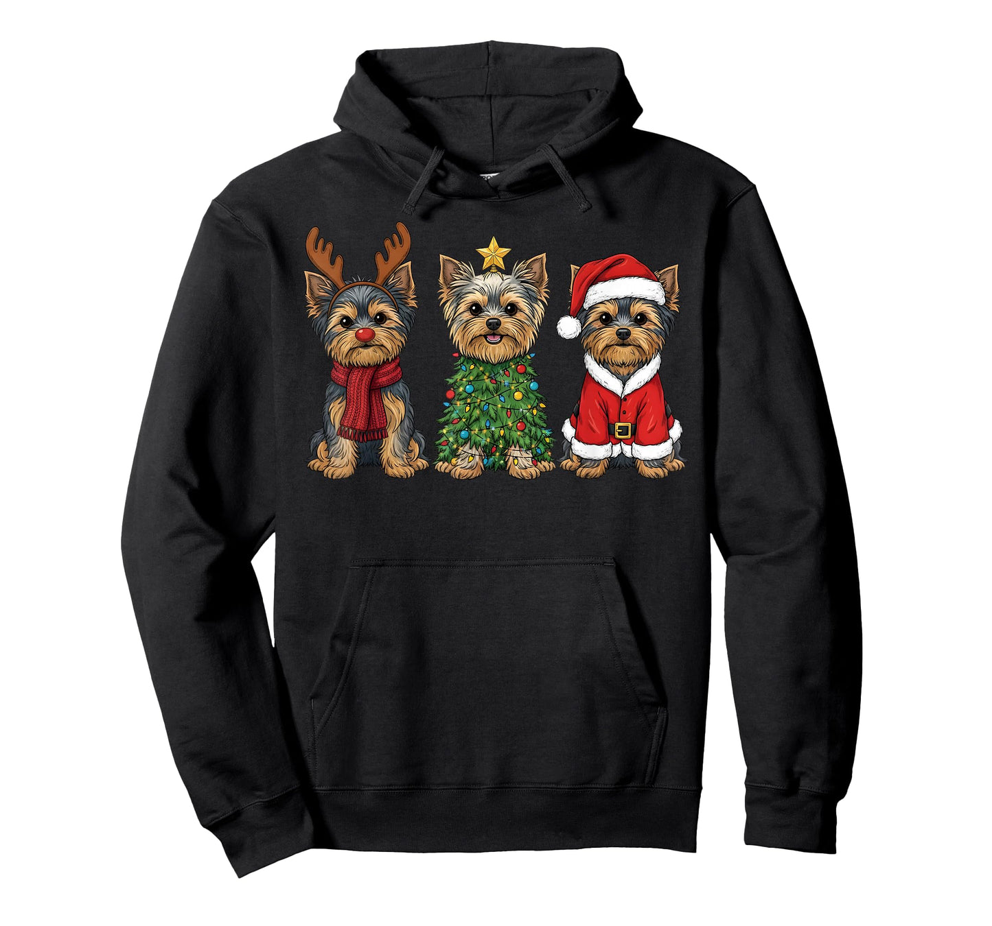 Retro Christmas Yorkshire Terrier Santa Reindeer Dog Lover T-Shirt