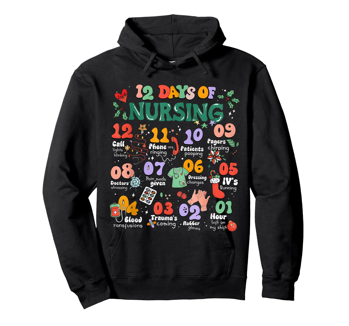 Vintage 12 Days of Nicu Nursing Christmas Nicu Nurse Crew T-Shirt