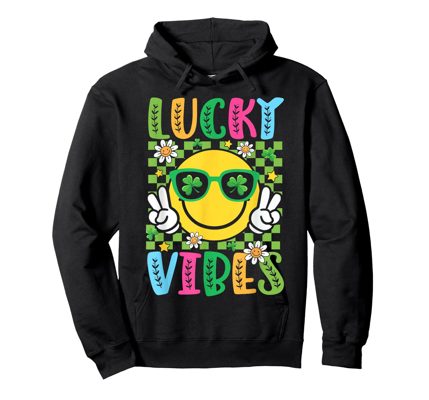 St Patricks Day Lucky Vibes Shamrock Irish Women Girls Kids T-Shirt