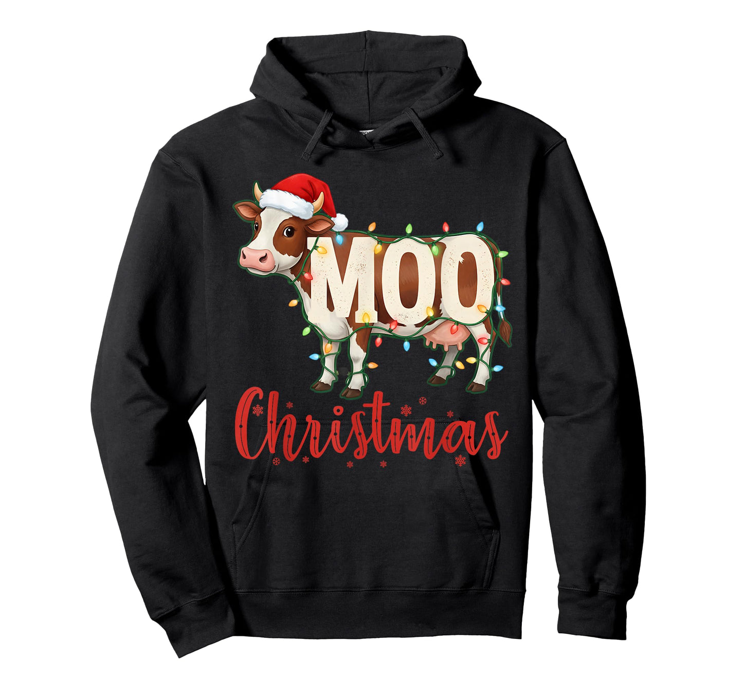 MOO Christmas Lights Funny Cow Lovers Cattle Famer Farming T-Shirt