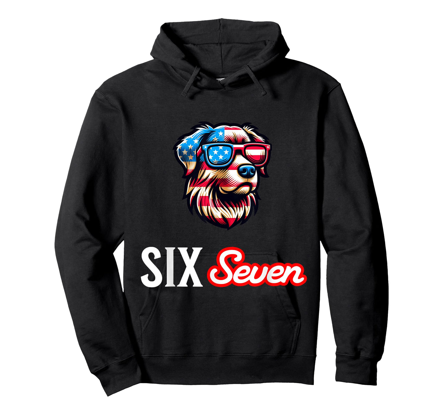 Six Seven Funny Patriotic Dog with USA Flag Glasses 6 7 Meme T-Shirt