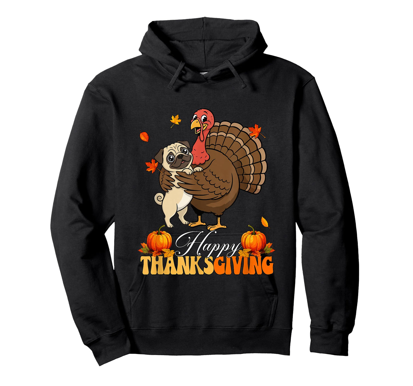 Happy Thanksgiving Turkey Hugging Pug Owner Farmer Kids T-Shirt