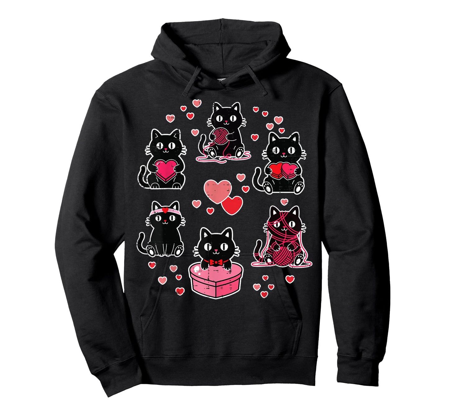 Valentines Day Black Cats Heart Yarn Kitten Girls Kid Women T-Shirt
